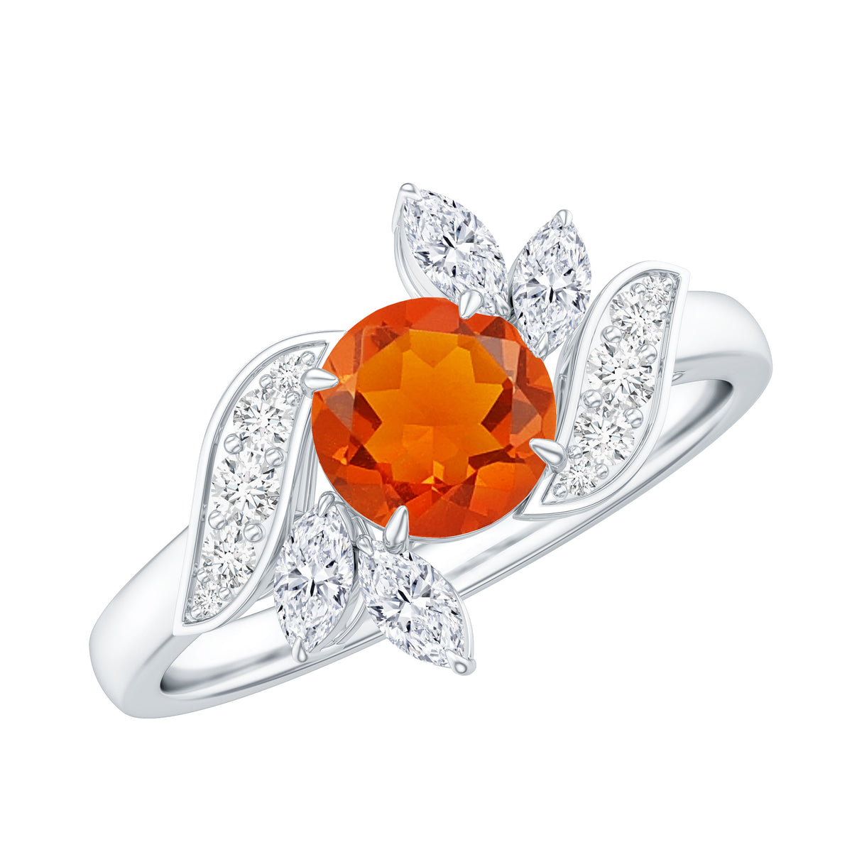 0.7 Carat Fire Opal Flower Engagement Ring with Diamond AAA - Rosec Jewels
