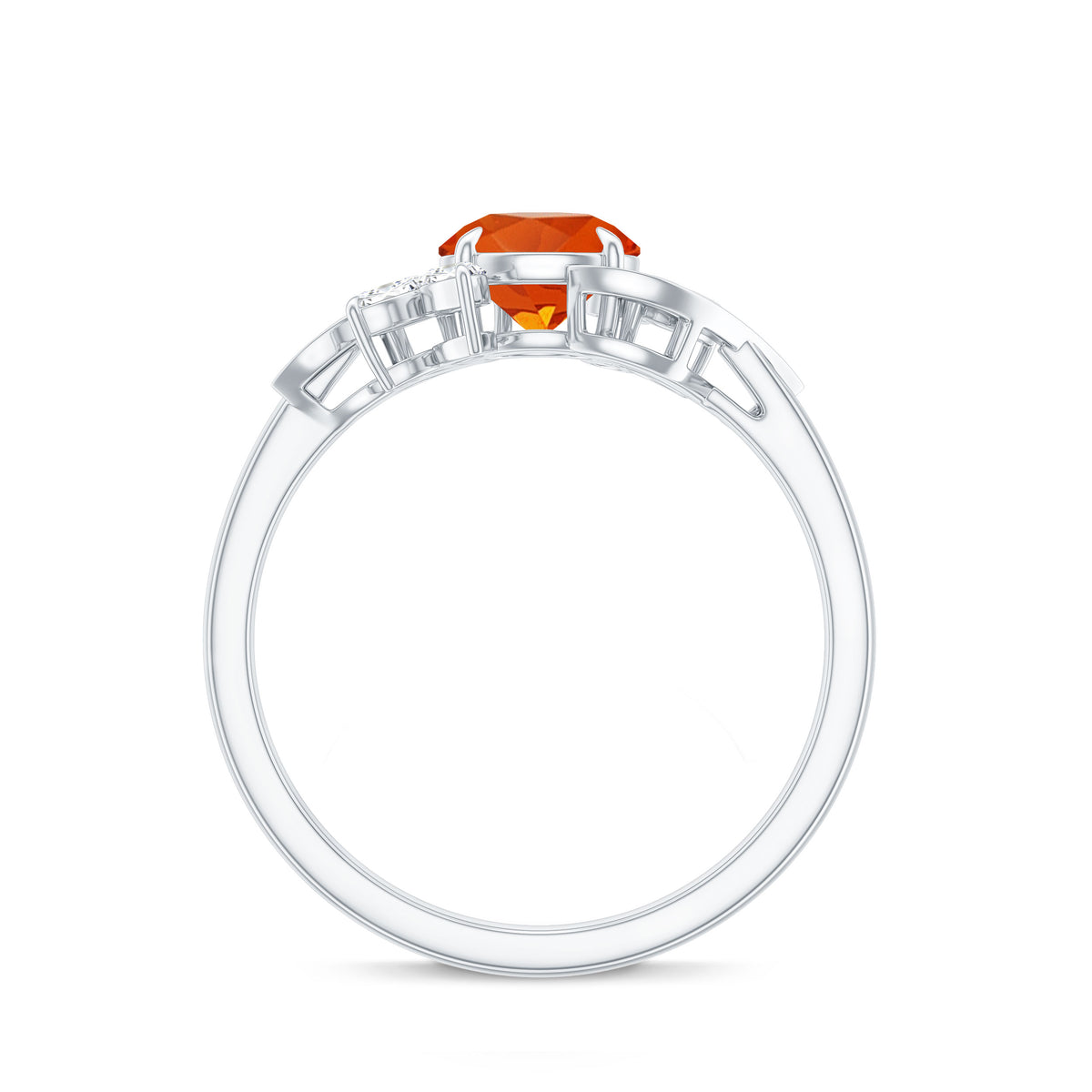 0.7 Carat Fire Opal Flower Engagement Ring with Diamond AAA - Rosec Jewels