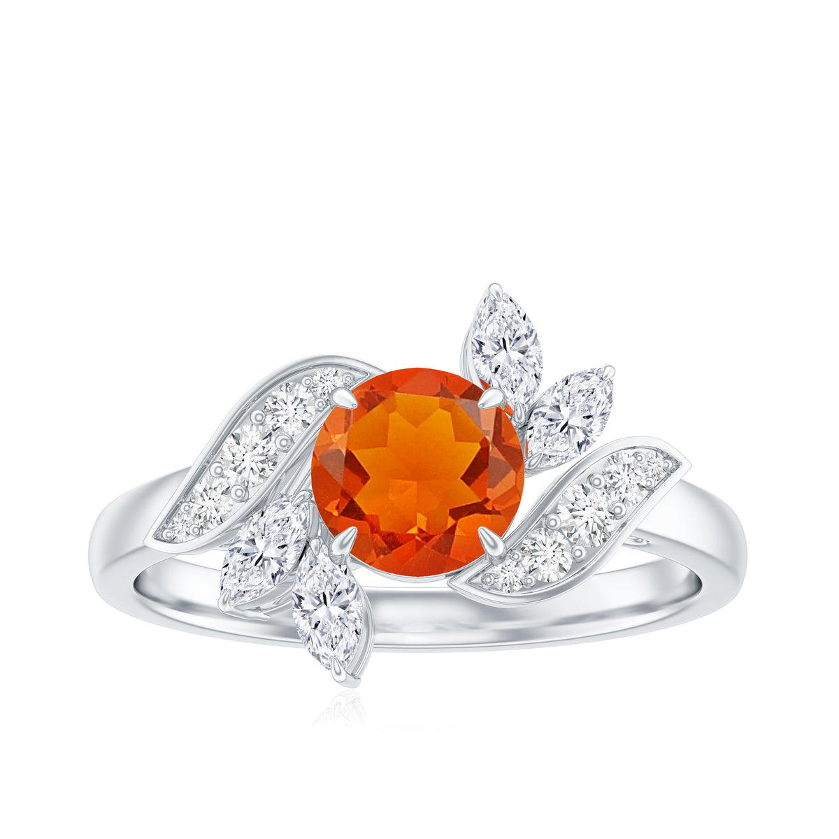 0.7 Carat Fire Opal Flower Engagement Ring with Diamond AAA - Rosec Jewels