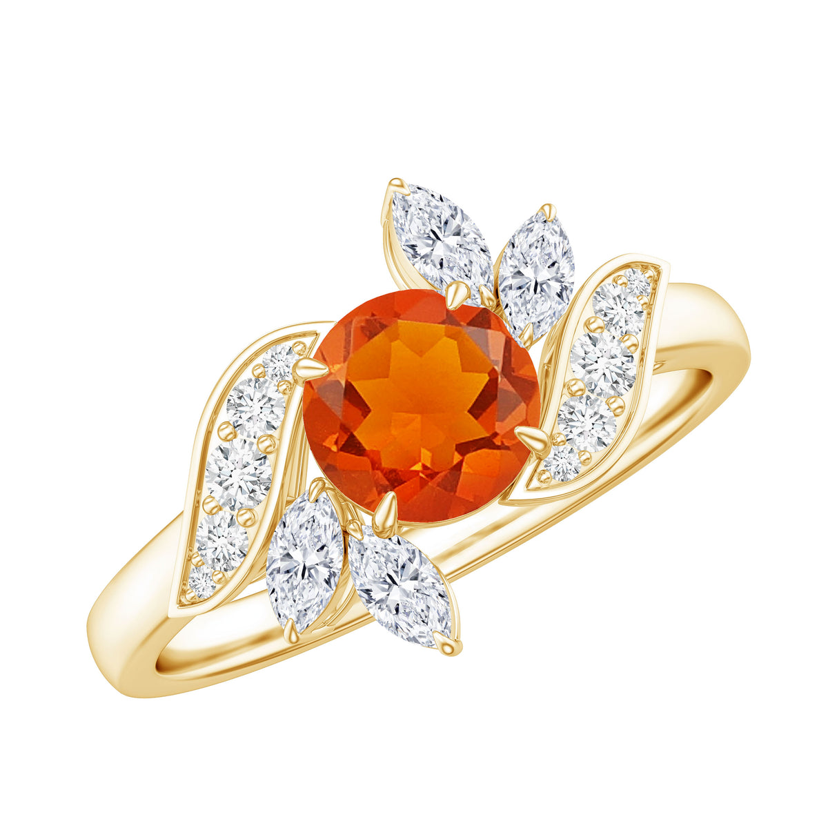 0.7 Carat Fire Opal Flower Engagement Ring with Diamond AAA - Rosec Jewels