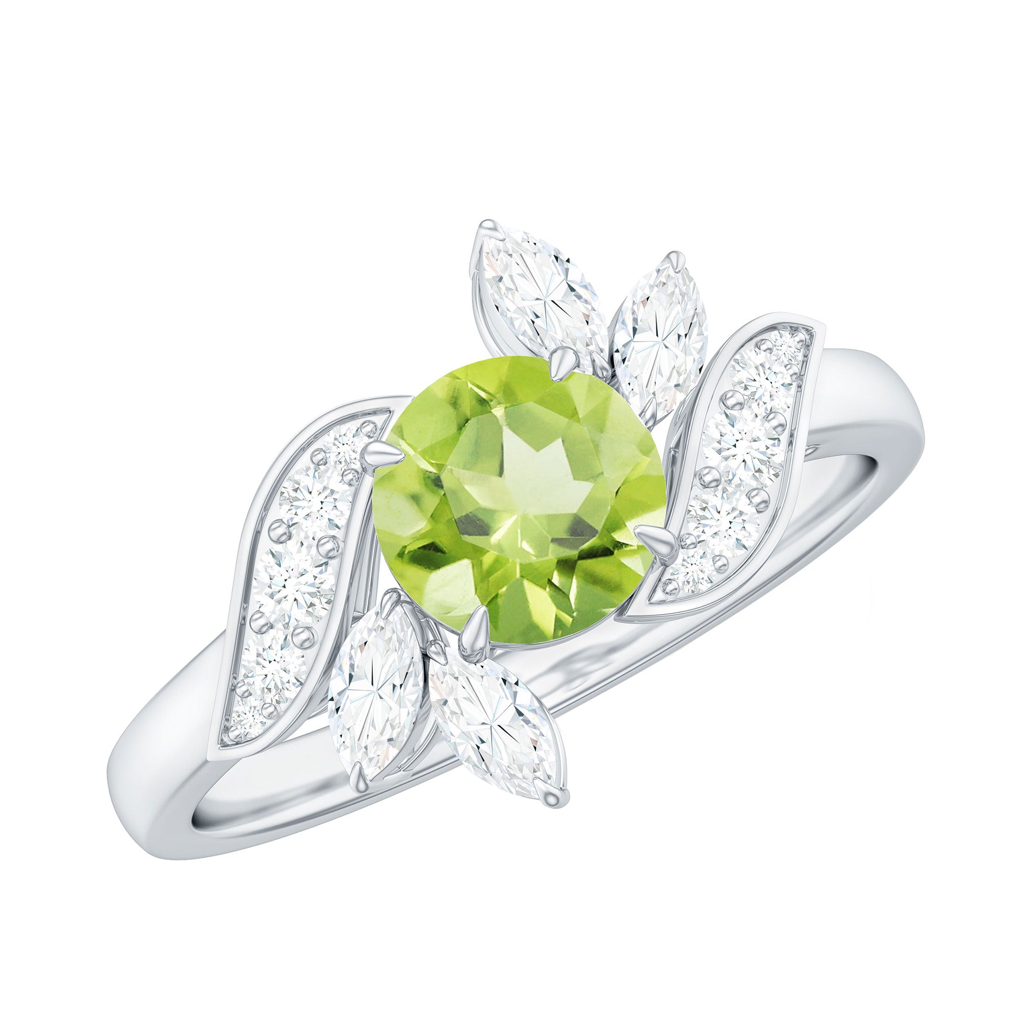 Nature Inspired 2 Carat Peridot Engagement Ring with Diamond AAA - Rosec Jewels