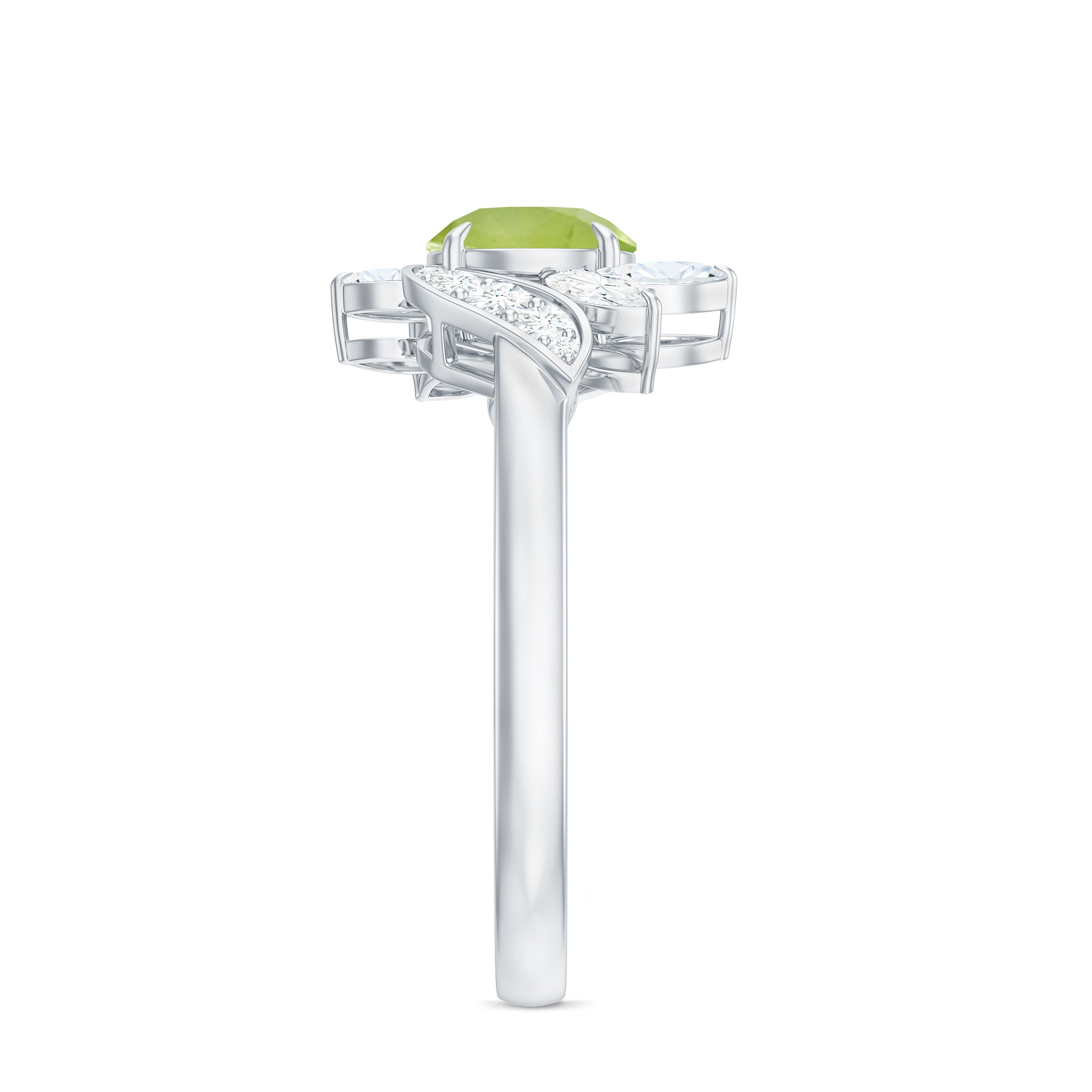 Nature Inspired 2 Carat Peridot Engagement Ring with Diamond AAA - Rosec Jewels