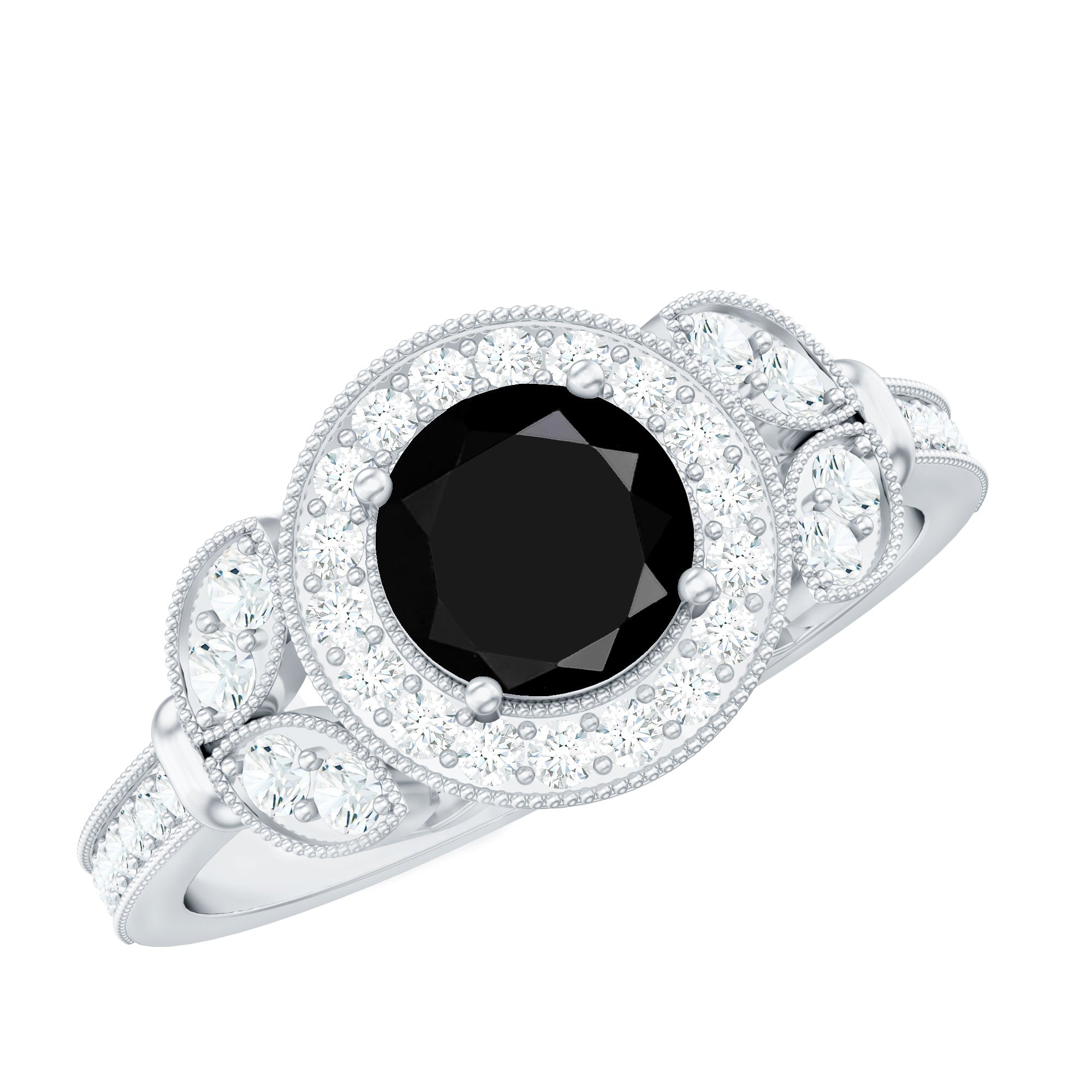 Rosec Jewels-Vintage Looking 1.3 Carat Lab Grown Black Diamond Engagement Ring with White Diamond