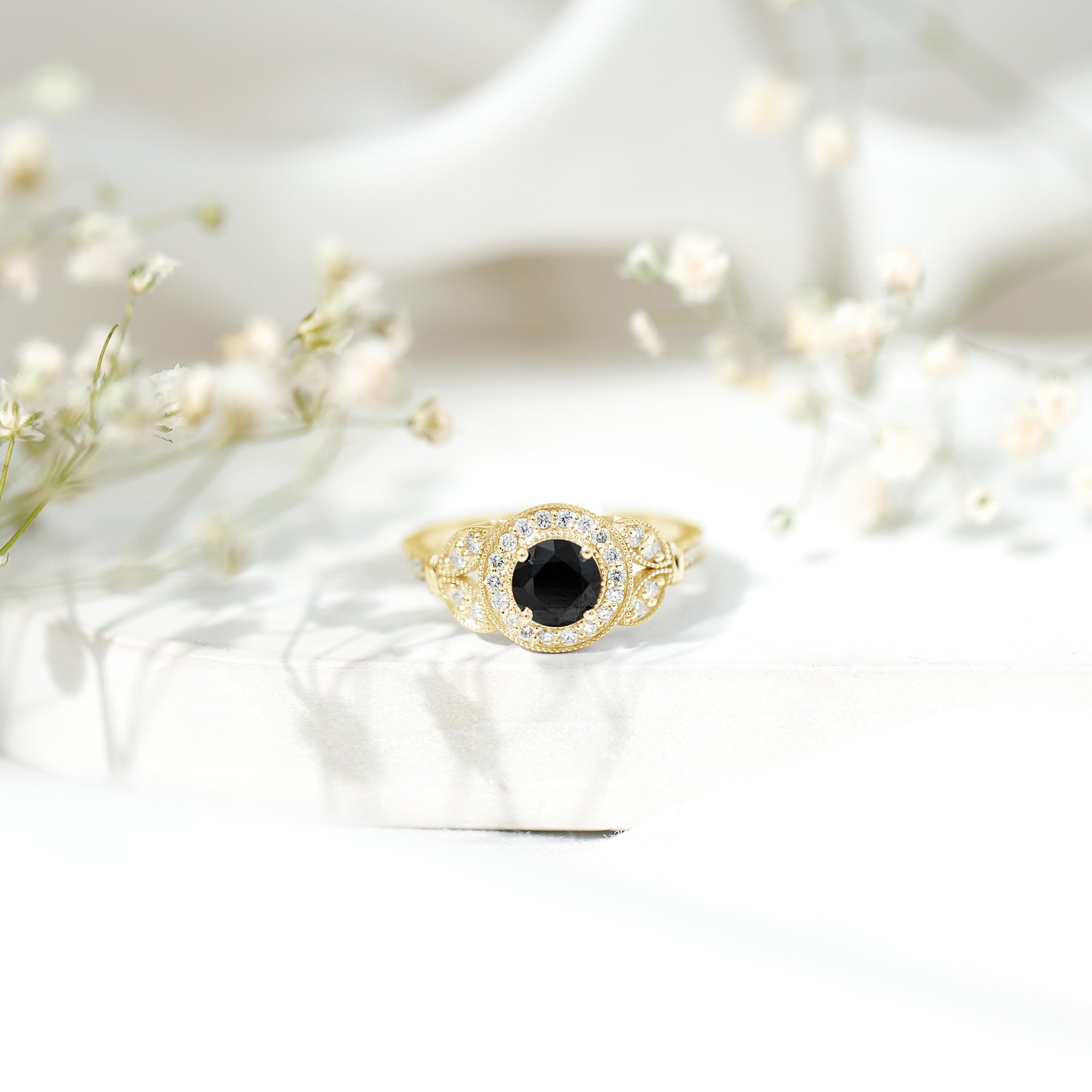 Rosec Jewels-Vintage Looking 1.3 Carat Lab Grown Black Diamond Engagement Ring with White Diamond