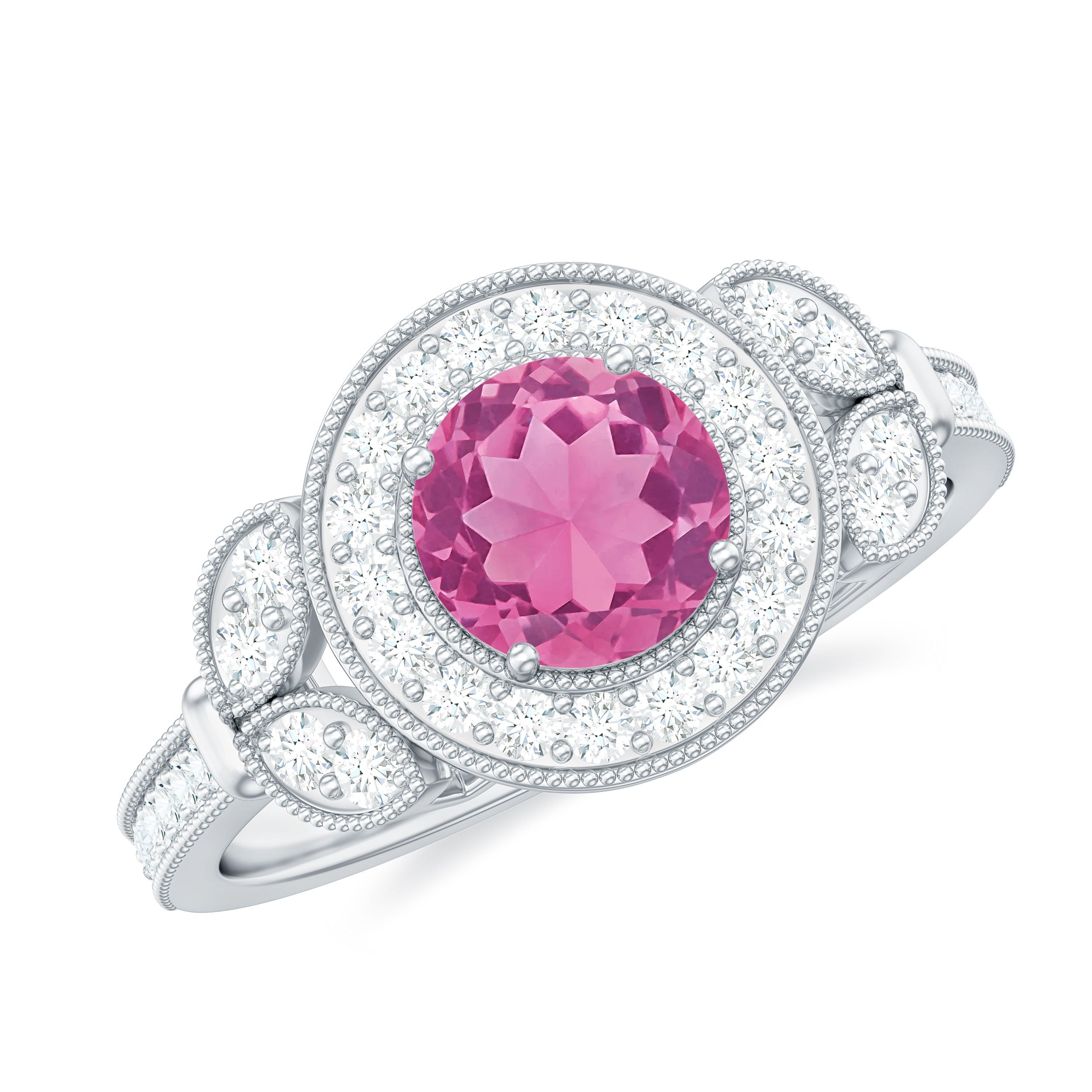 Pink Tourmaline Vintage Style Engagement Ring with Diamond