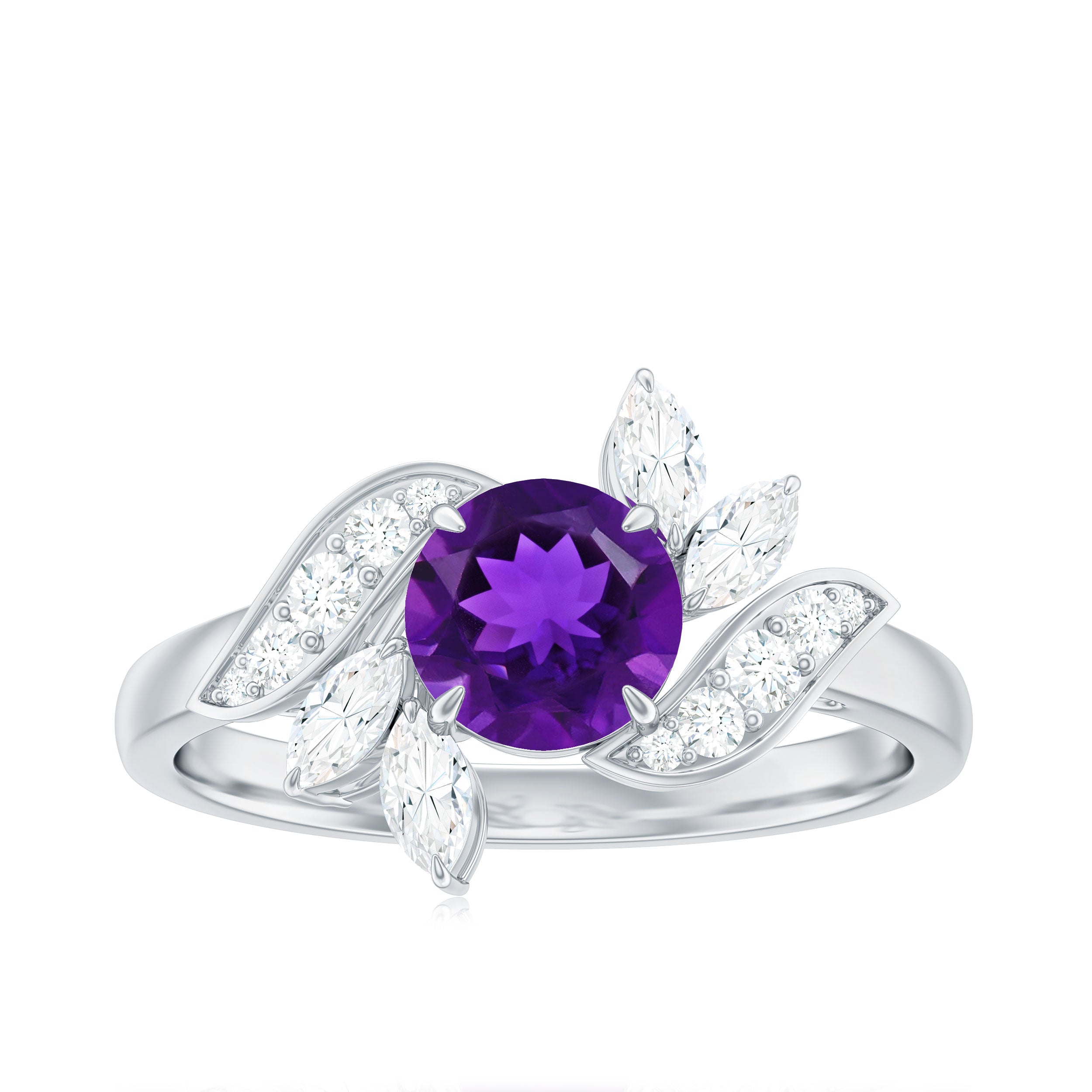 Nature Inspired 1 Carat Amethyst Engagement Ring with Diamond AAA - Rosec Jewels