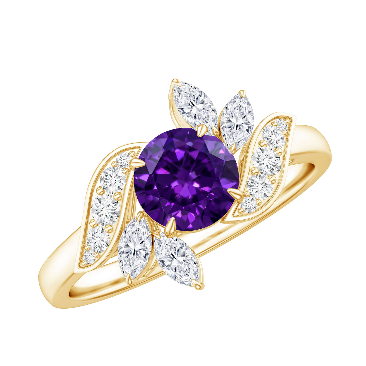 1.2 Carat Nature Inspired Amethyst Engagement Ring with Diamond AAA - Rosec Jewels