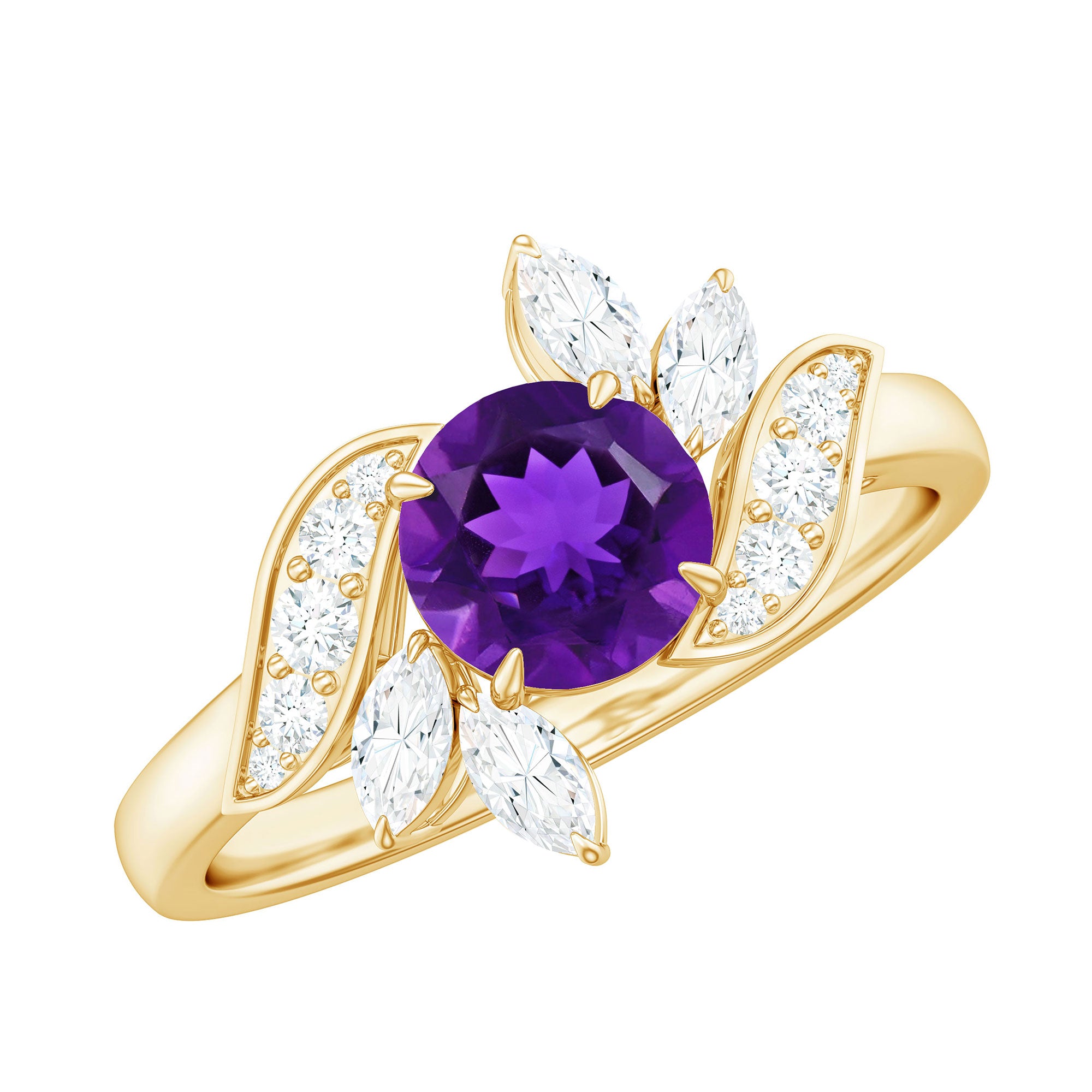 Nature Inspired 1 Carat Amethyst Engagement Ring with Diamond AAA - Rosec Jewels