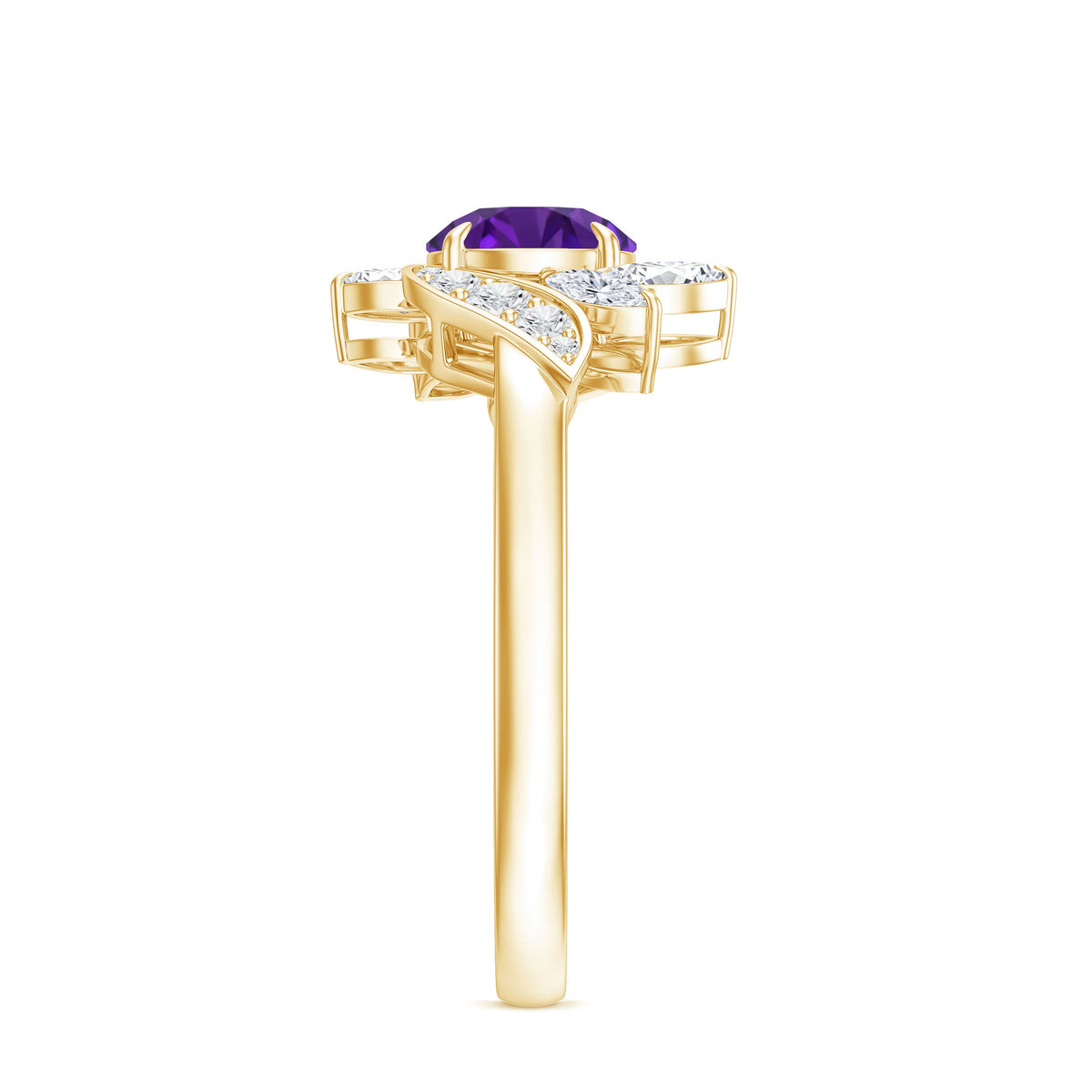 1.2 Carat Nature Inspired Amethyst Engagement Ring with Diamond AAA - Rosec Jewels