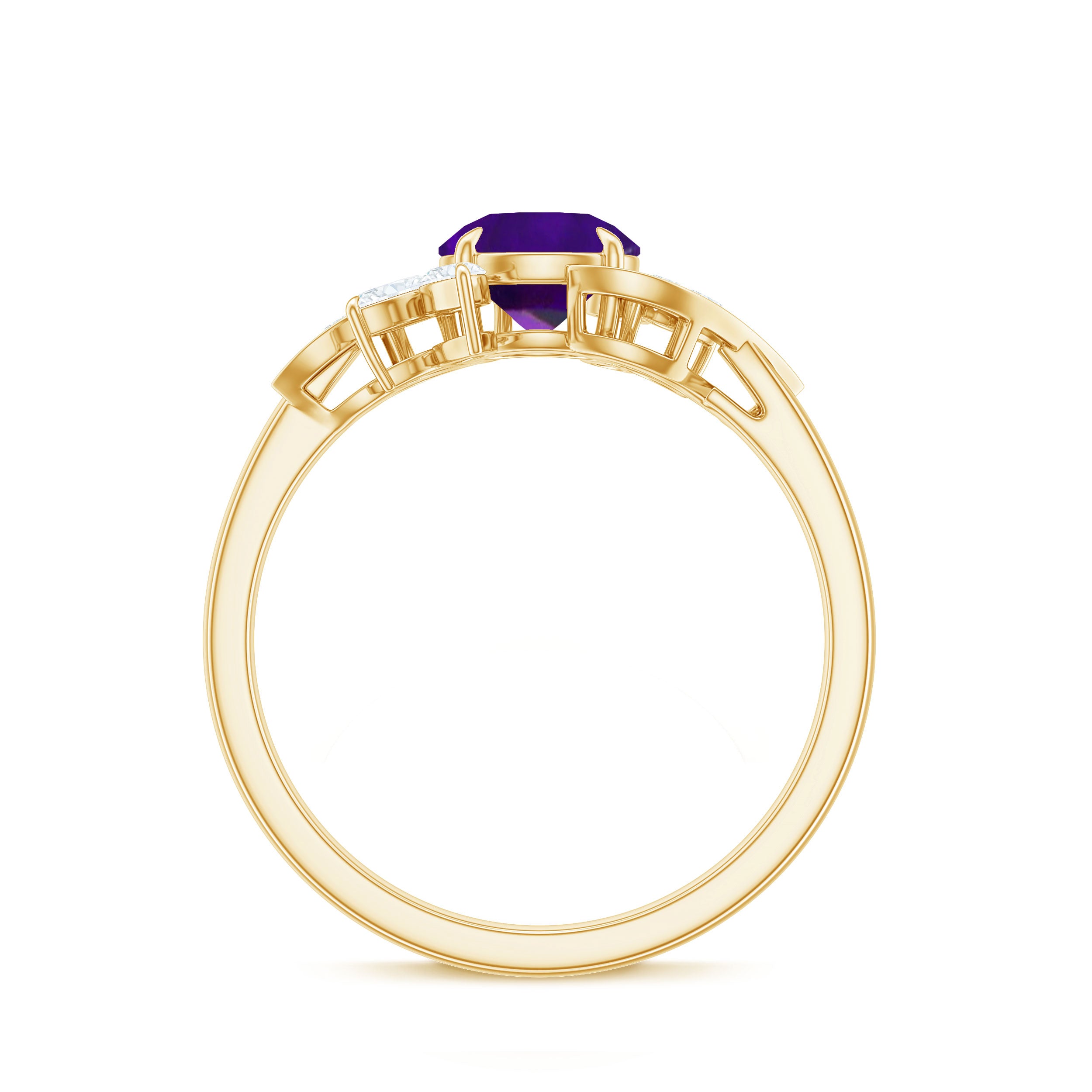 Nature Inspired 1 Carat Amethyst Engagement Ring with Diamond AAA - Rosec Jewels