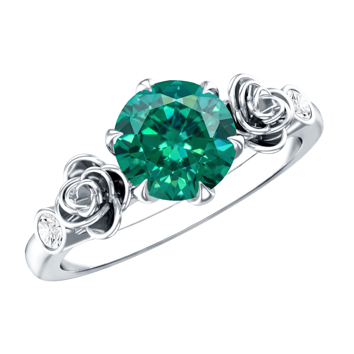 Certified 2 Carat Lab Grown Emerald Diamond Engagement Ring with Flower AAAA - Rosec Jewels