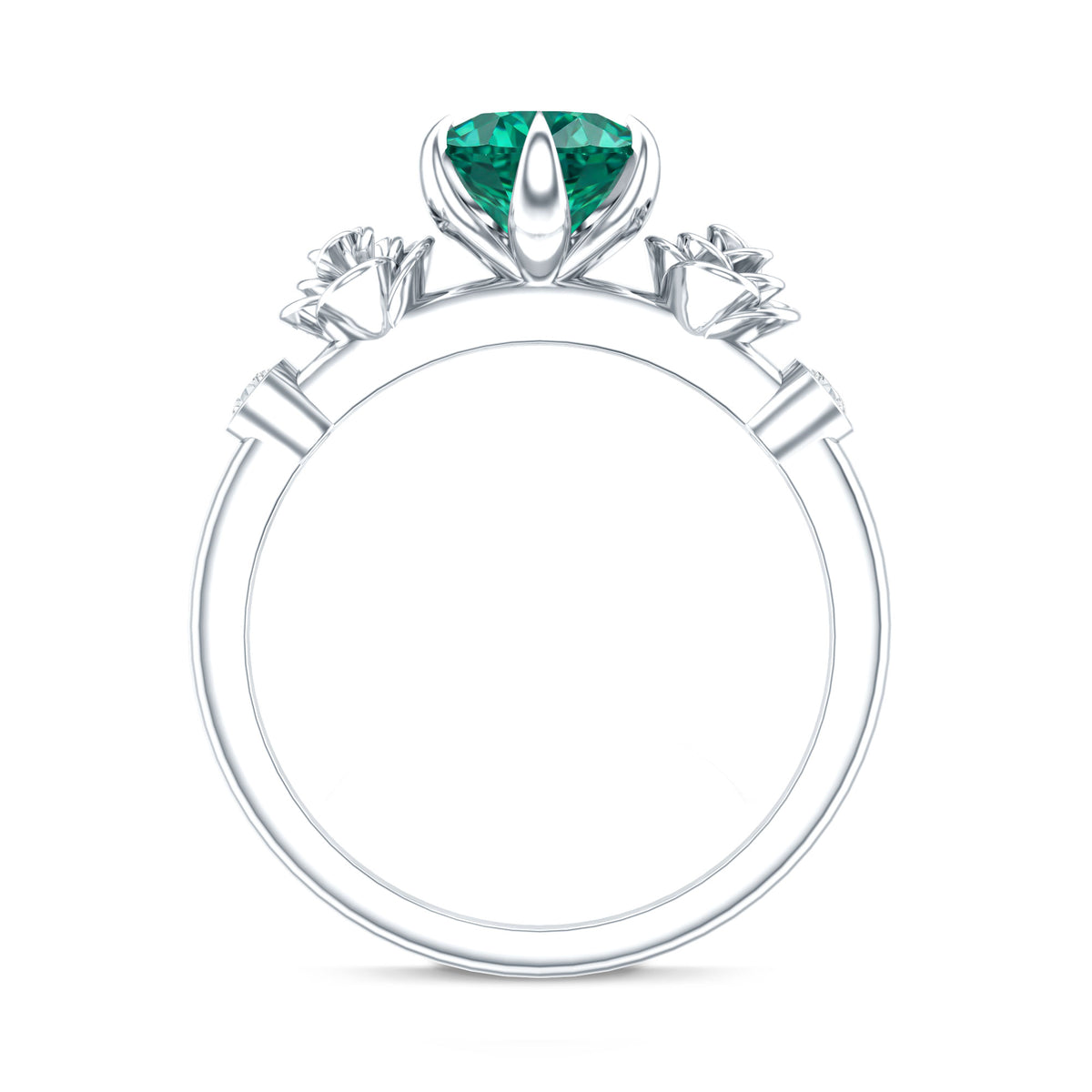 Certified 2 Carat Lab Grown Emerald Diamond Engagement Ring with Flower AAAA - Rosec Jewels