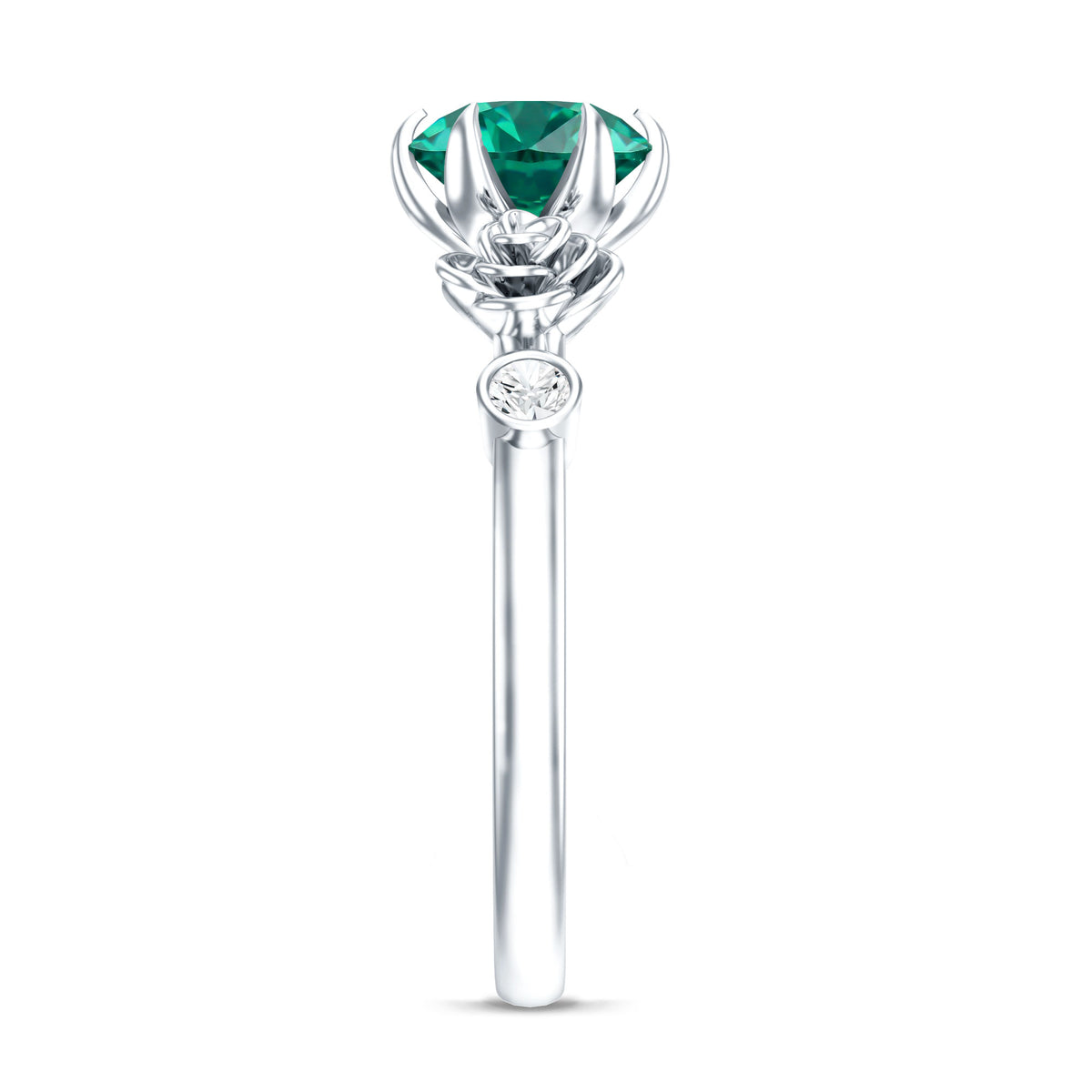 Certified 2 Carat Lab Grown Emerald Diamond Engagement Ring with Flower AAAA - Rosec Jewels