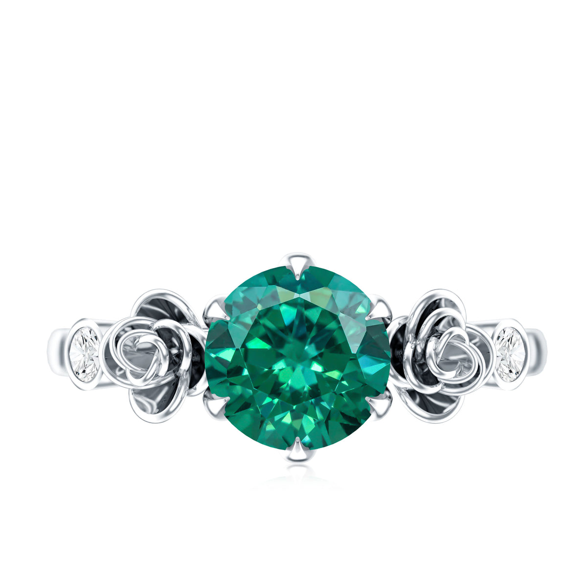 Certified 2 Carat Lab Grown Emerald Diamond Engagement Ring with Flower AAAA - Rosec Jewels