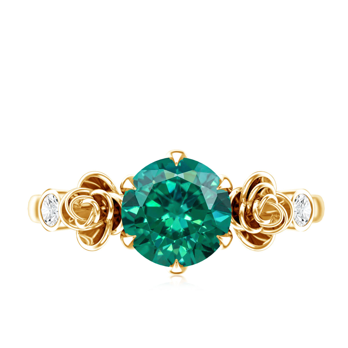 Certified 2 Carat Lab Grown Emerald Diamond Engagement Ring with Flower AAAA - Rosec Jewels