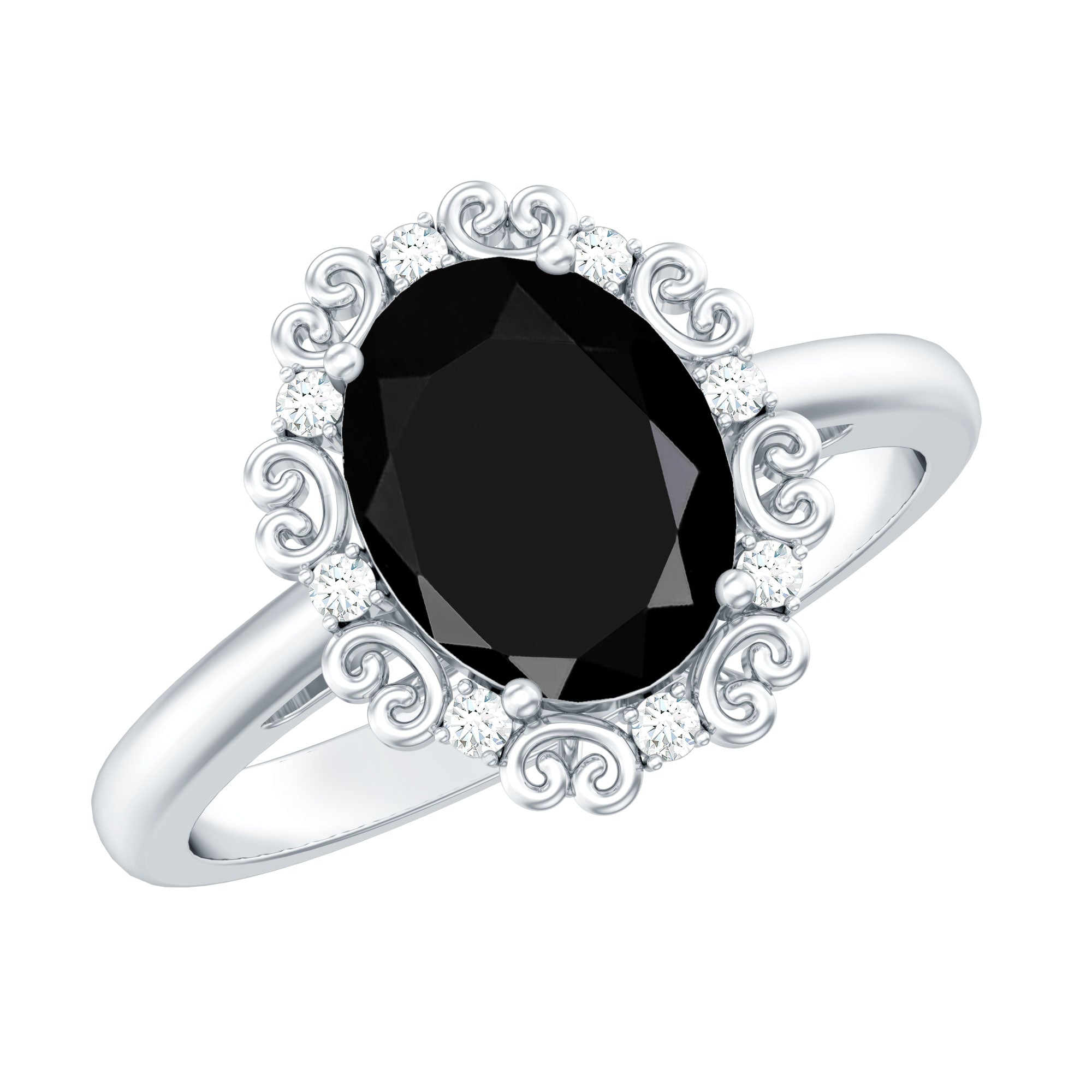 Lab Grown Black Diamond Oval Engagement Ring with Diamond