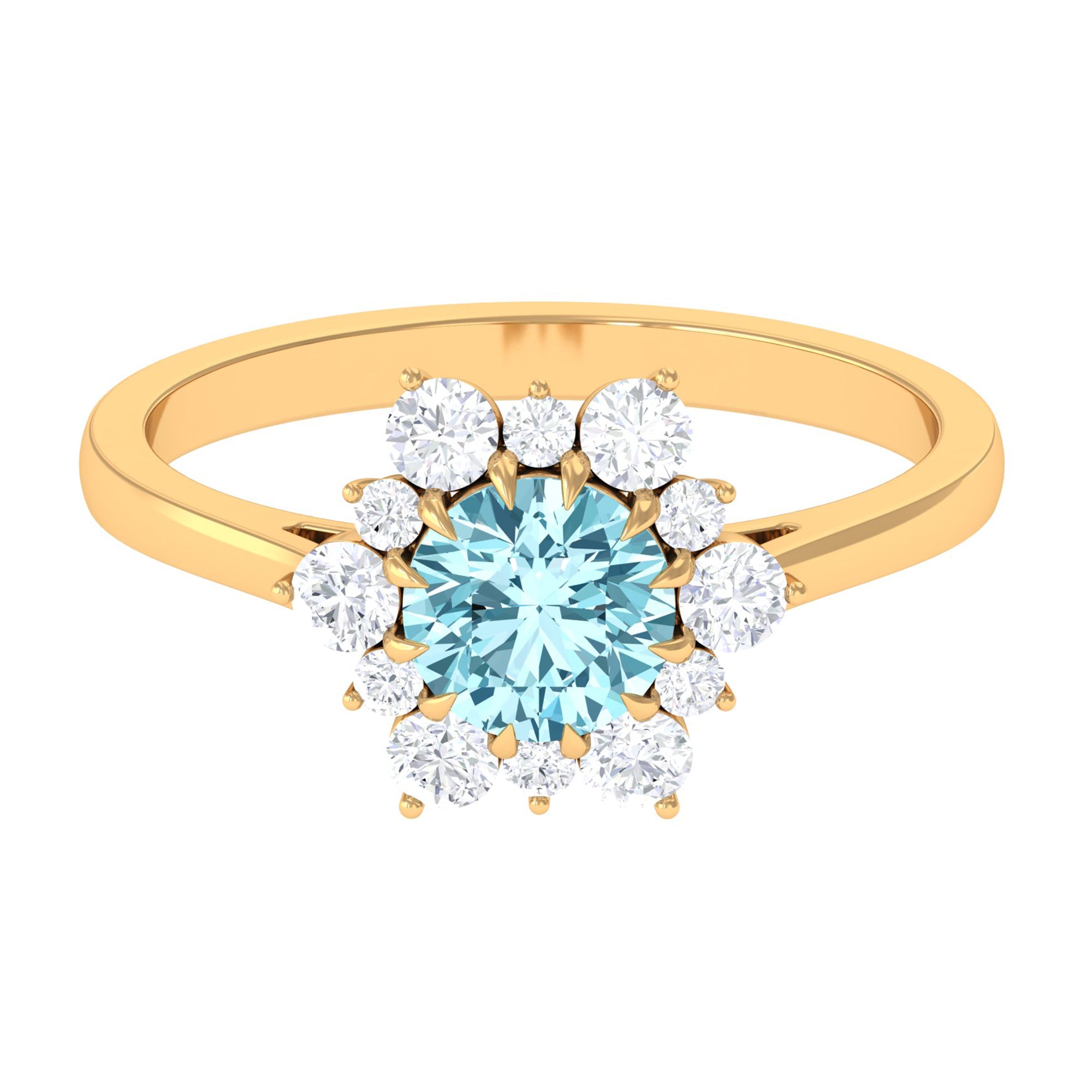 Natural 0.8 CT Aquamarine Statement Engagement Ring with Diamond Halo AAA - Rosec Jewels