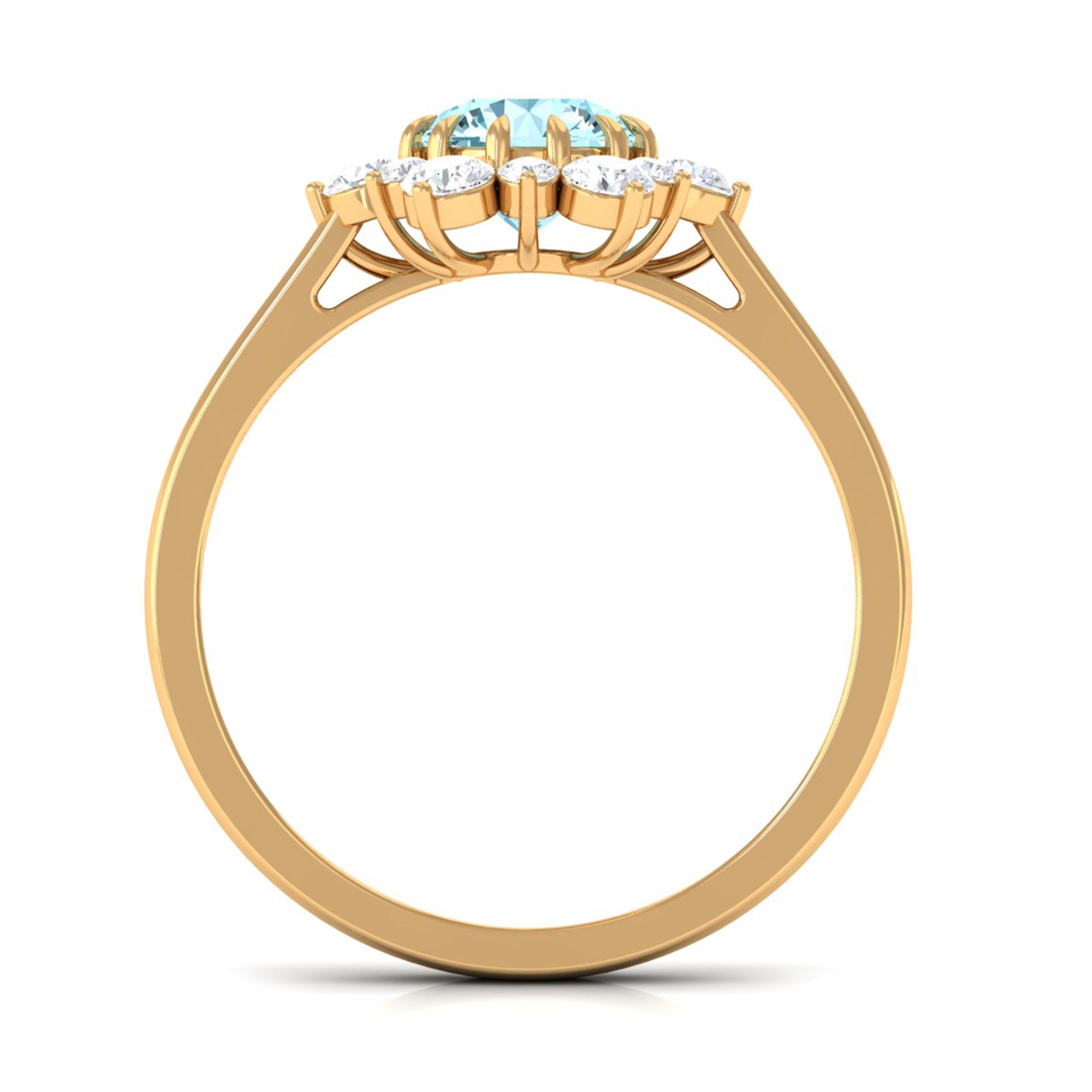 Natural 0.8 CT Aquamarine Statement Engagement Ring with Diamond Halo AAA - Rosec Jewels