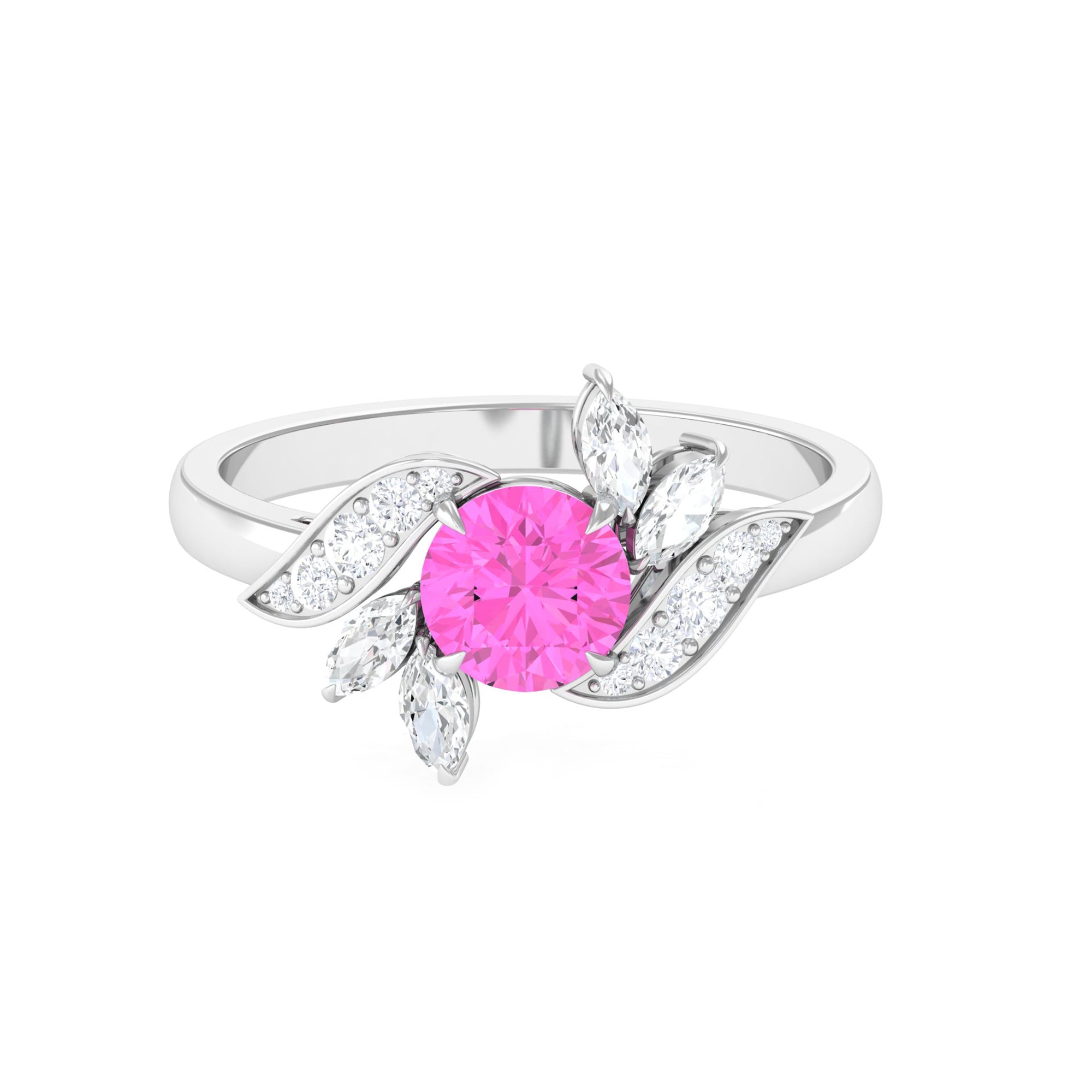 Floral Inspired Pink Sapphire Engagement Ring with Diamond