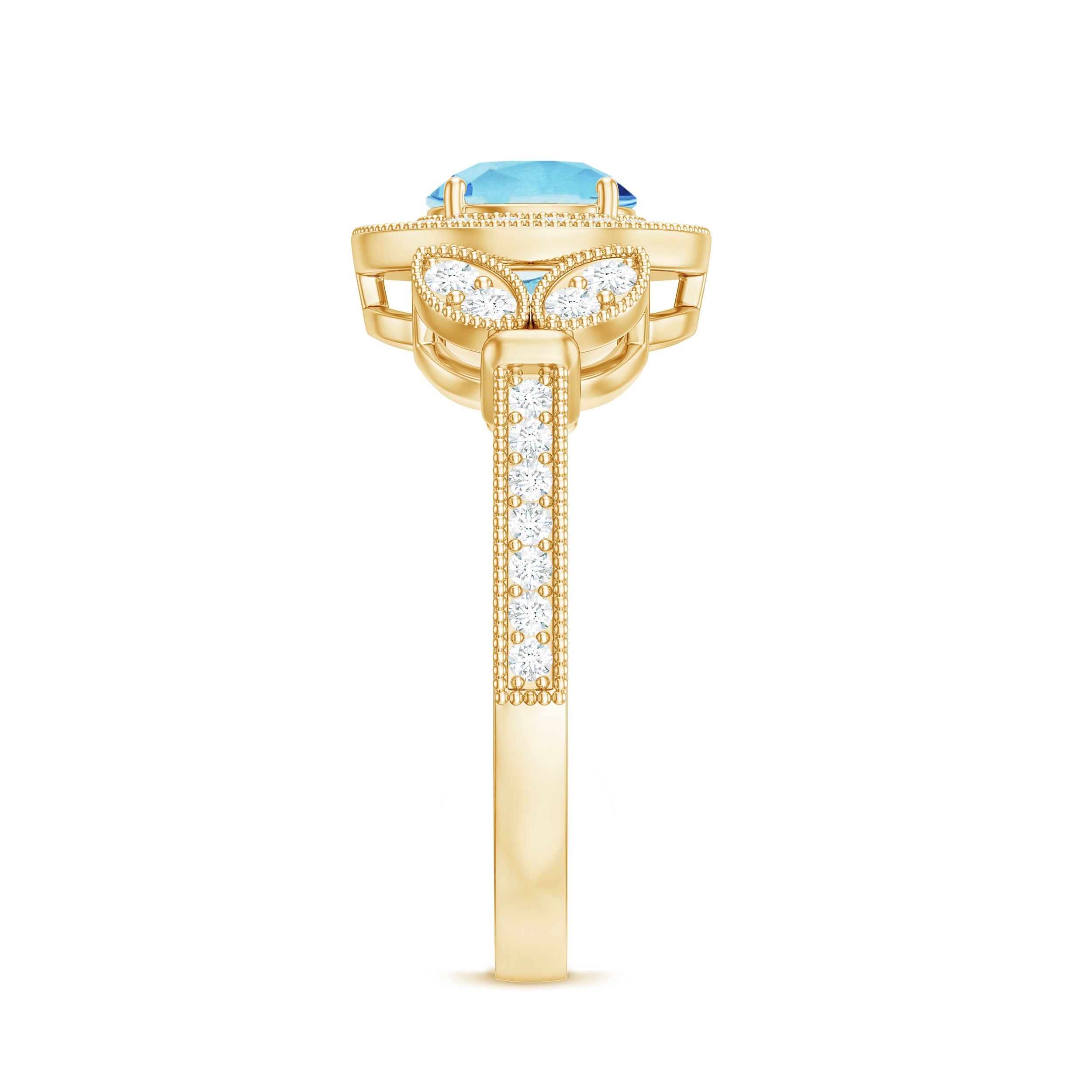 Rosec Jewels-Vintage Inspired Real Aquamarine Engagement Ring with Diamond Halo