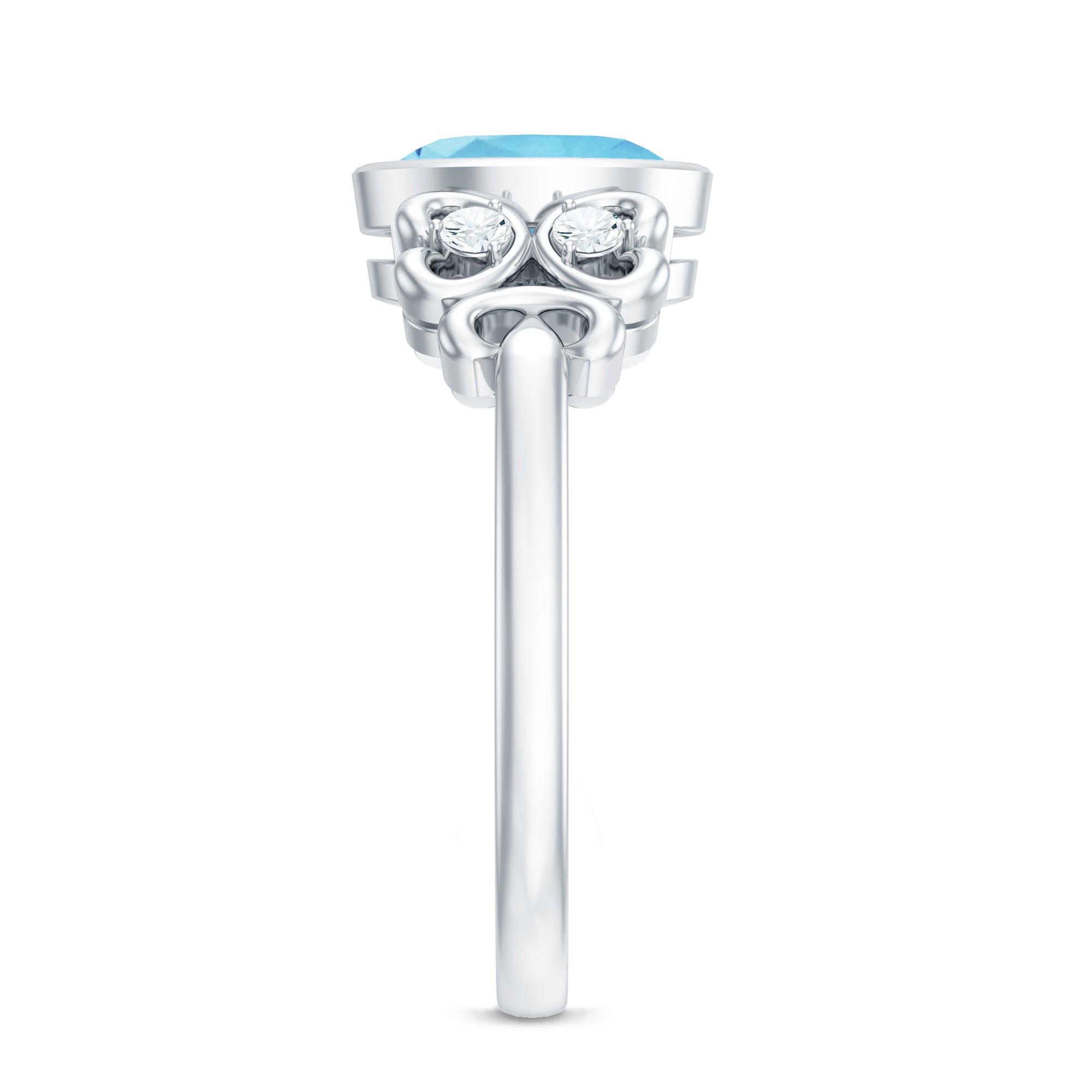 Rosec Jewels-Natural 1 Carat Oval Aquamarine Statement Engagement Ring with Diamond
