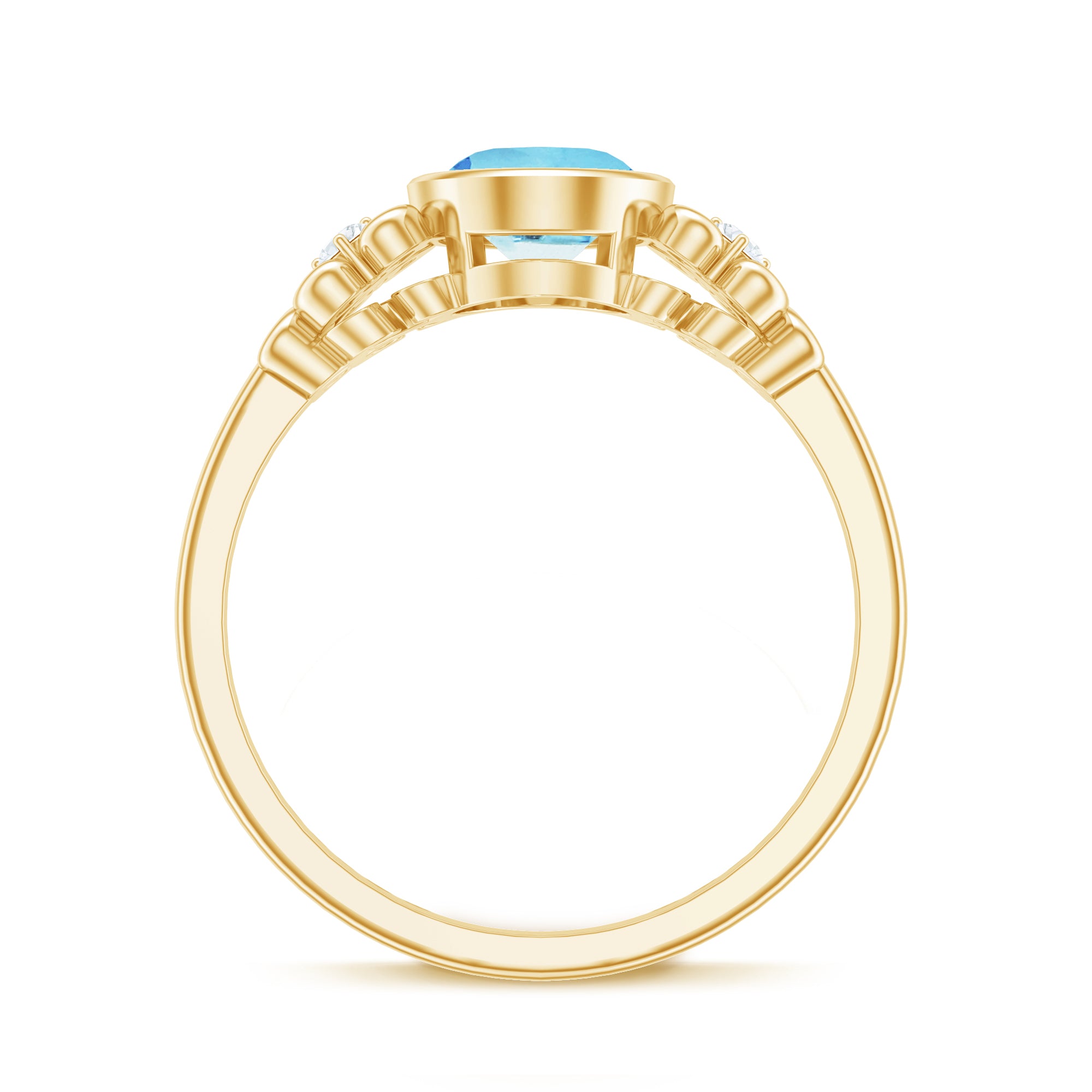 Rosec Jewels-Natural 1 Carat Oval Aquamarine Statement Engagement Ring with Diamond