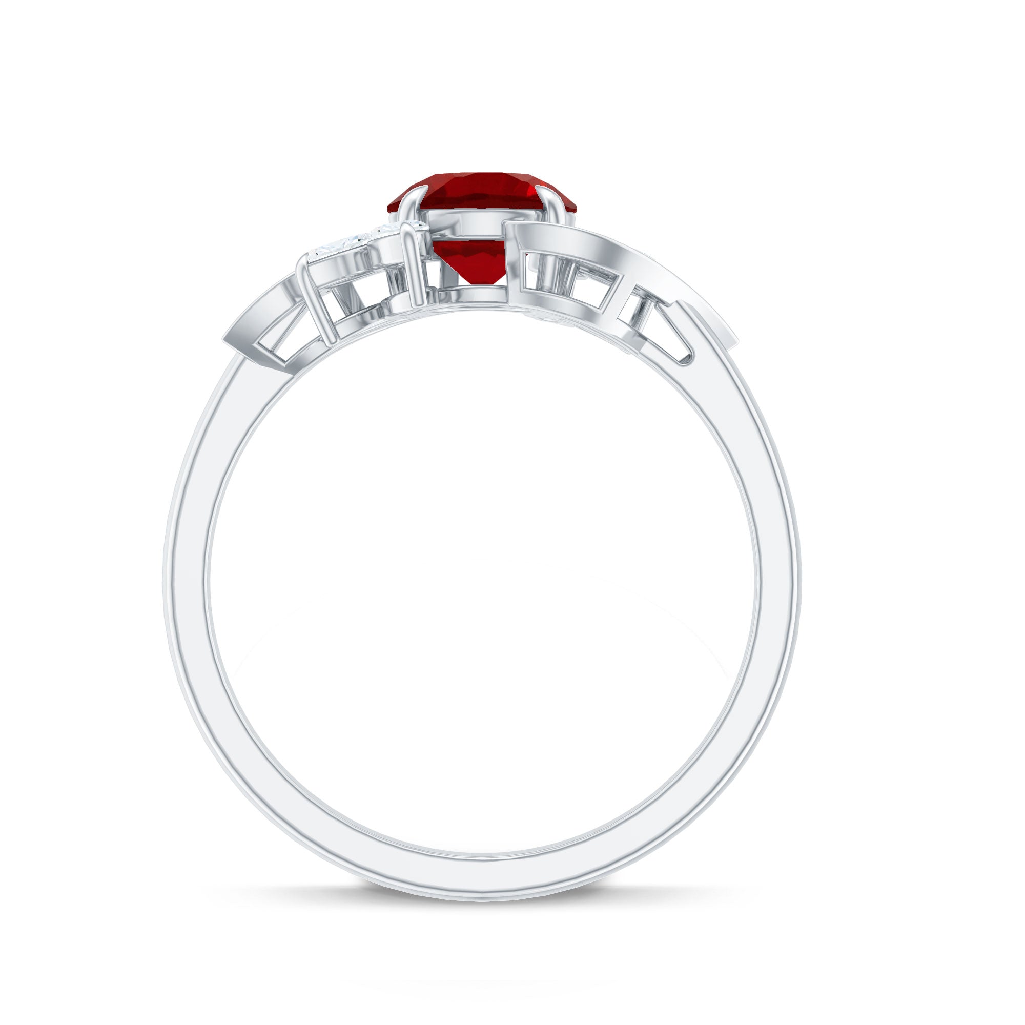 Certified Lab Grown Ruby and Diamond Flower Engagement Ring AAAA - Rosec Jewels