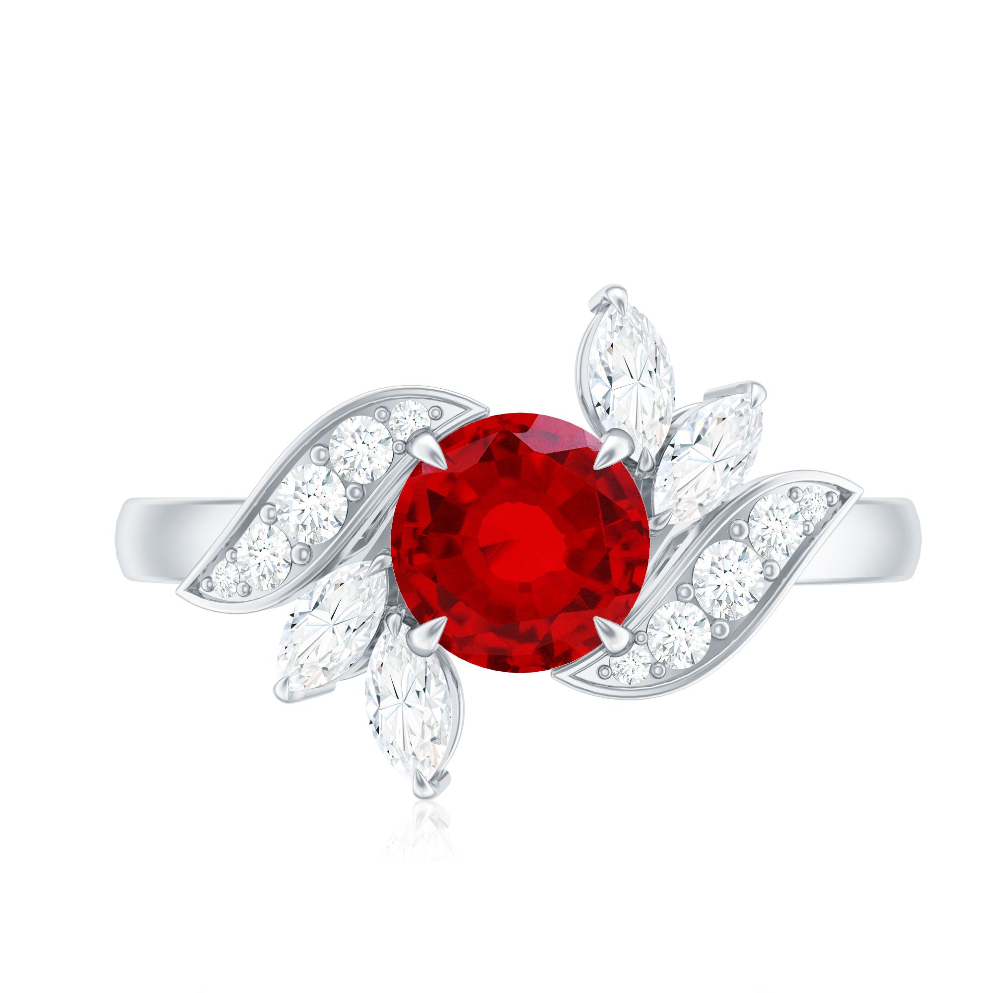 Certified Lab Grown Ruby and Diamond Flower Engagement Ring AAAA - Rosec Jewels