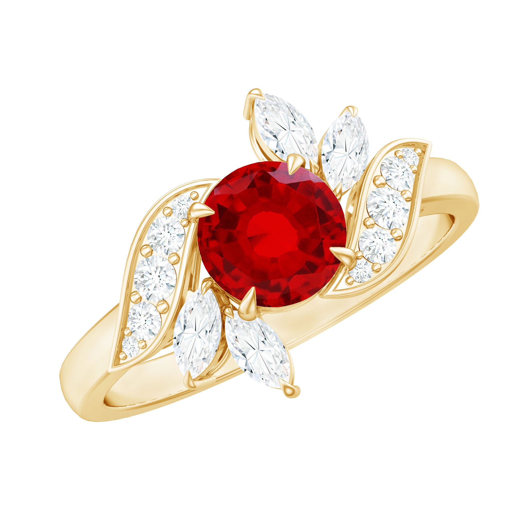 Certified Lab Grown Ruby and Diamond Flower Engagement Ring AAAA - Rosec Jewels