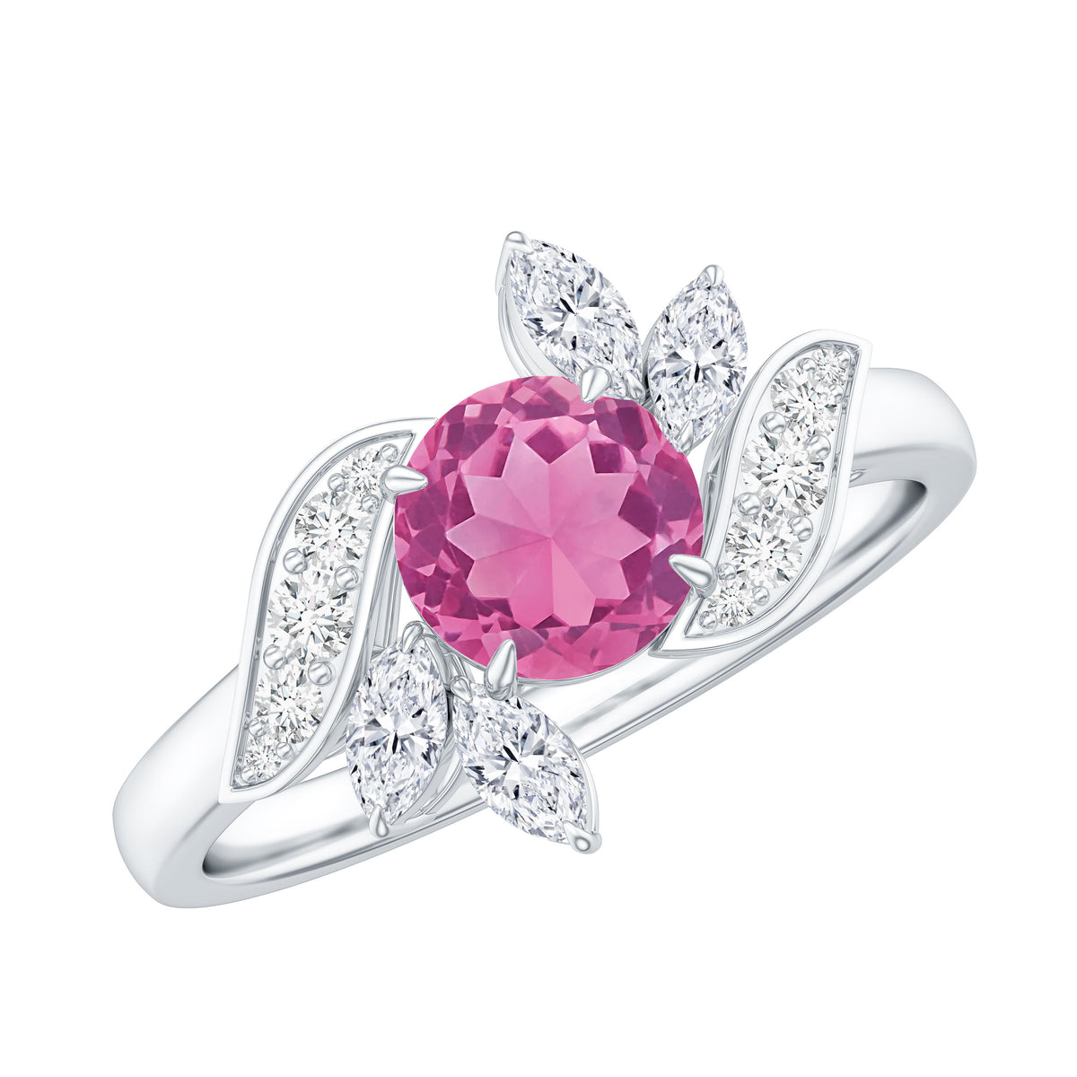 1.2 Carat Pink Tourmaline Flower Engagement Ring with Diamond AAA - Rosec Jewels