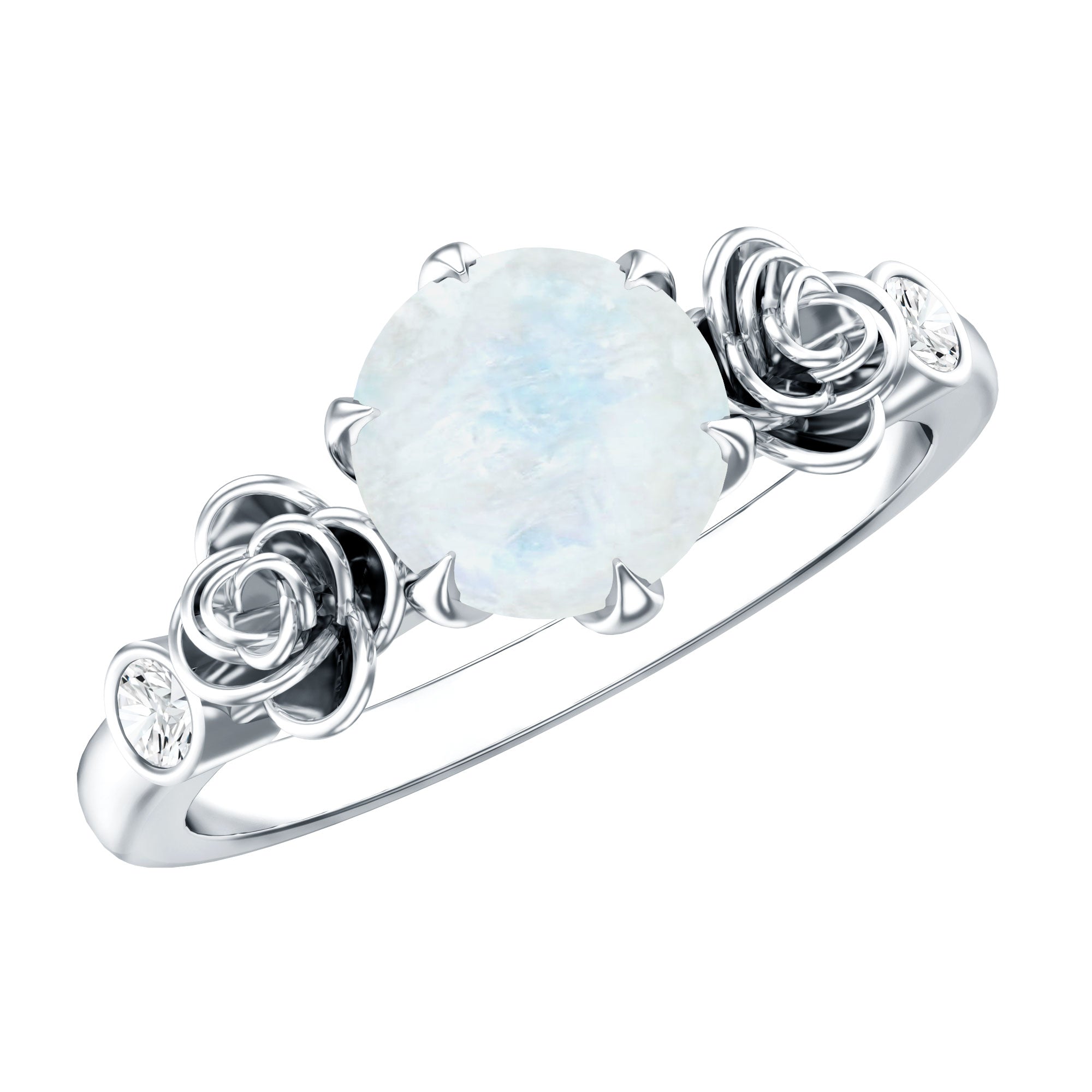 Claw Set Solitaire Moonstone Flower Ring with Diamond AAA - Rosec Jewels