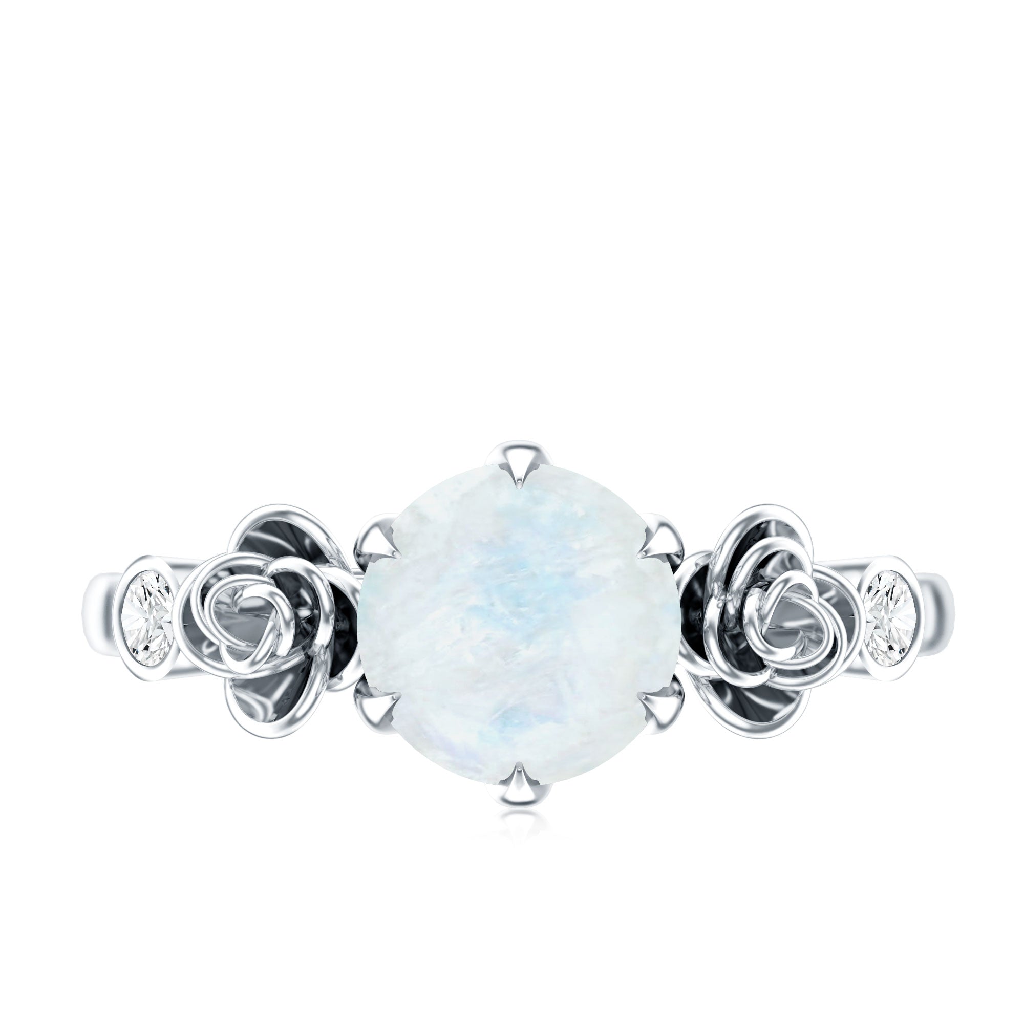 Claw Set Solitaire Moonstone Flower Ring with Diamond AAA - Rosec Jewels