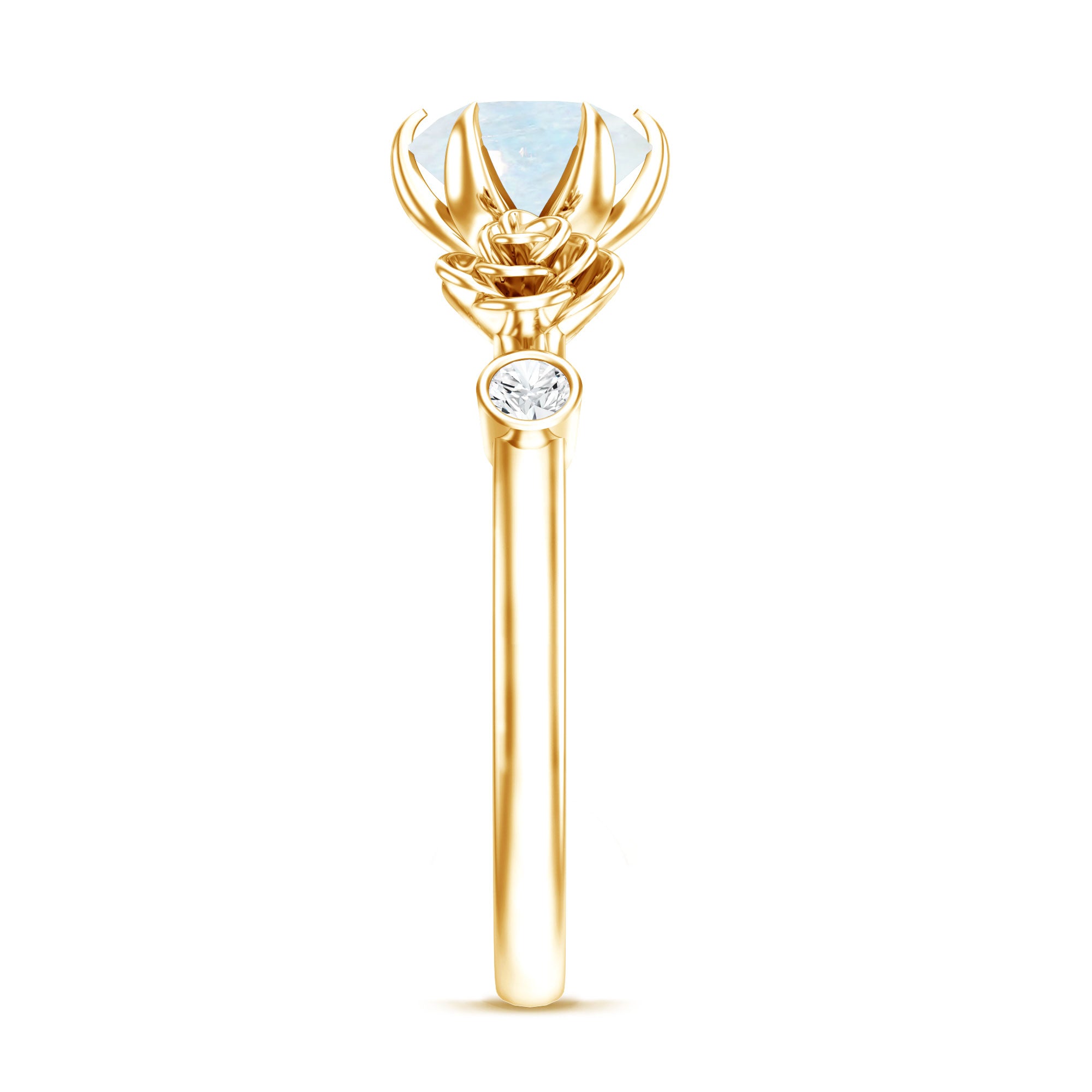 Claw Set Solitaire Moonstone Flower Ring with Diamond AAA - Rosec Jewels