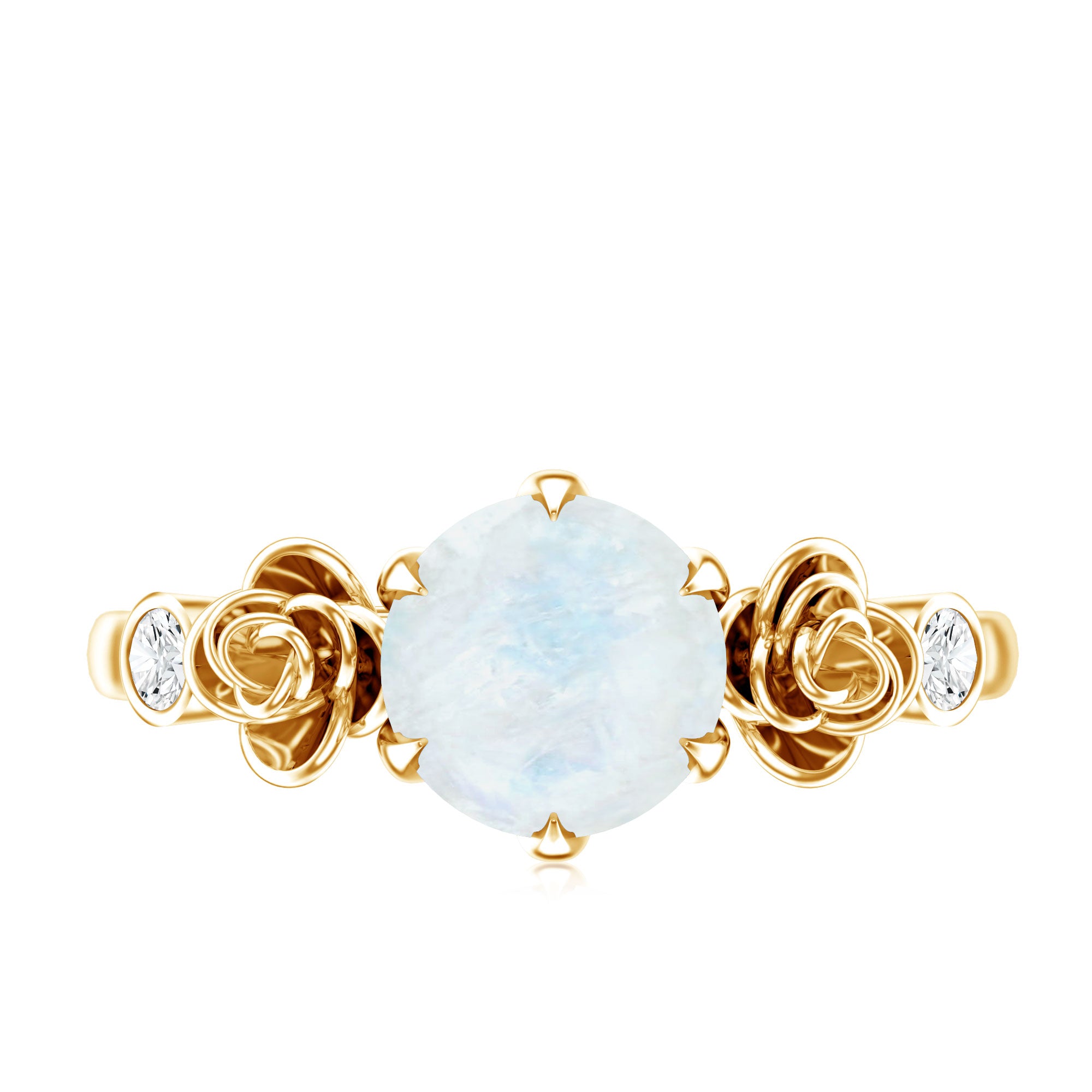 Claw Set Solitaire Moonstone Flower Ring with Diamond AAA - Rosec Jewels