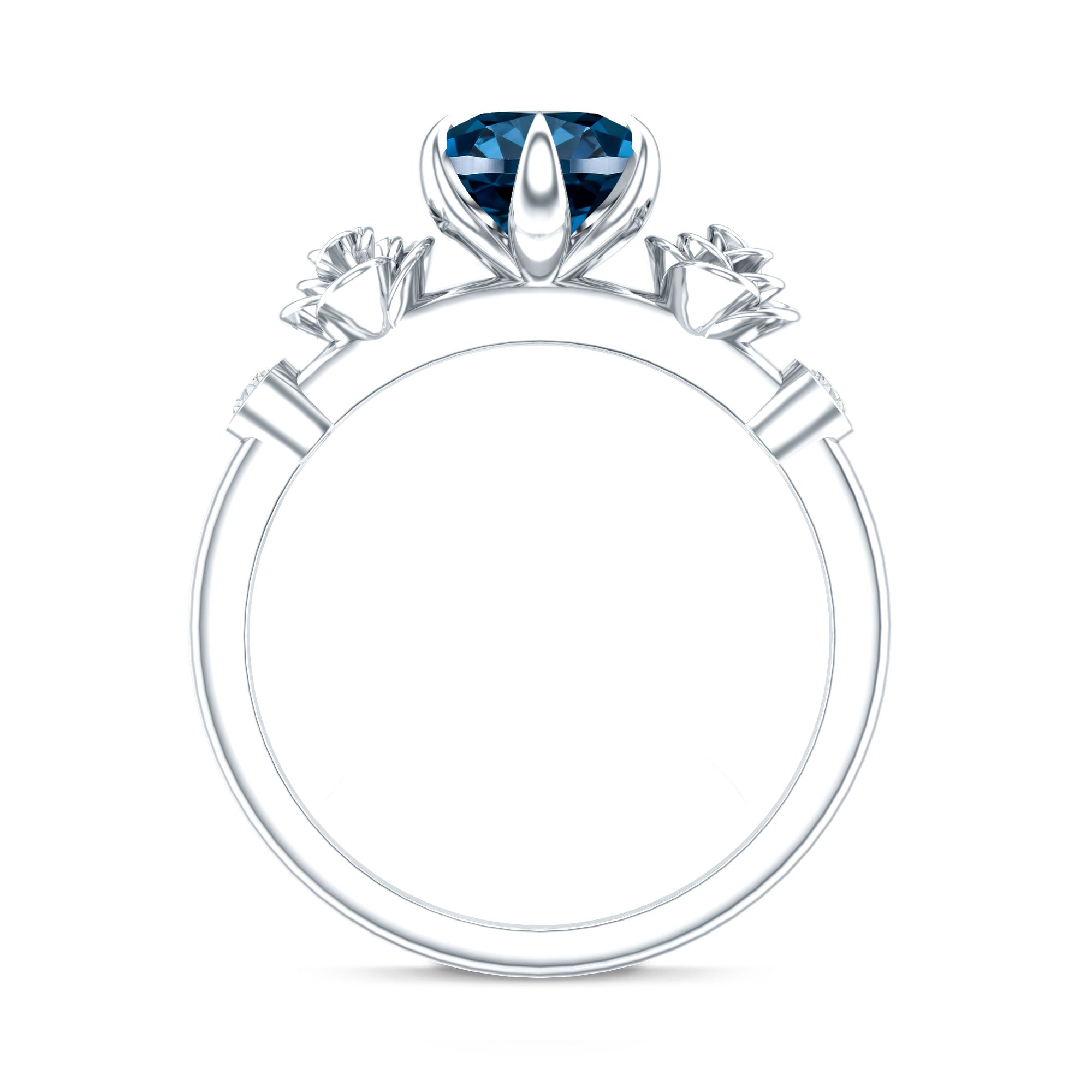 Round London Blue Topaz Rose Engagement Ring with Diamond AAA - Rosec Jewels