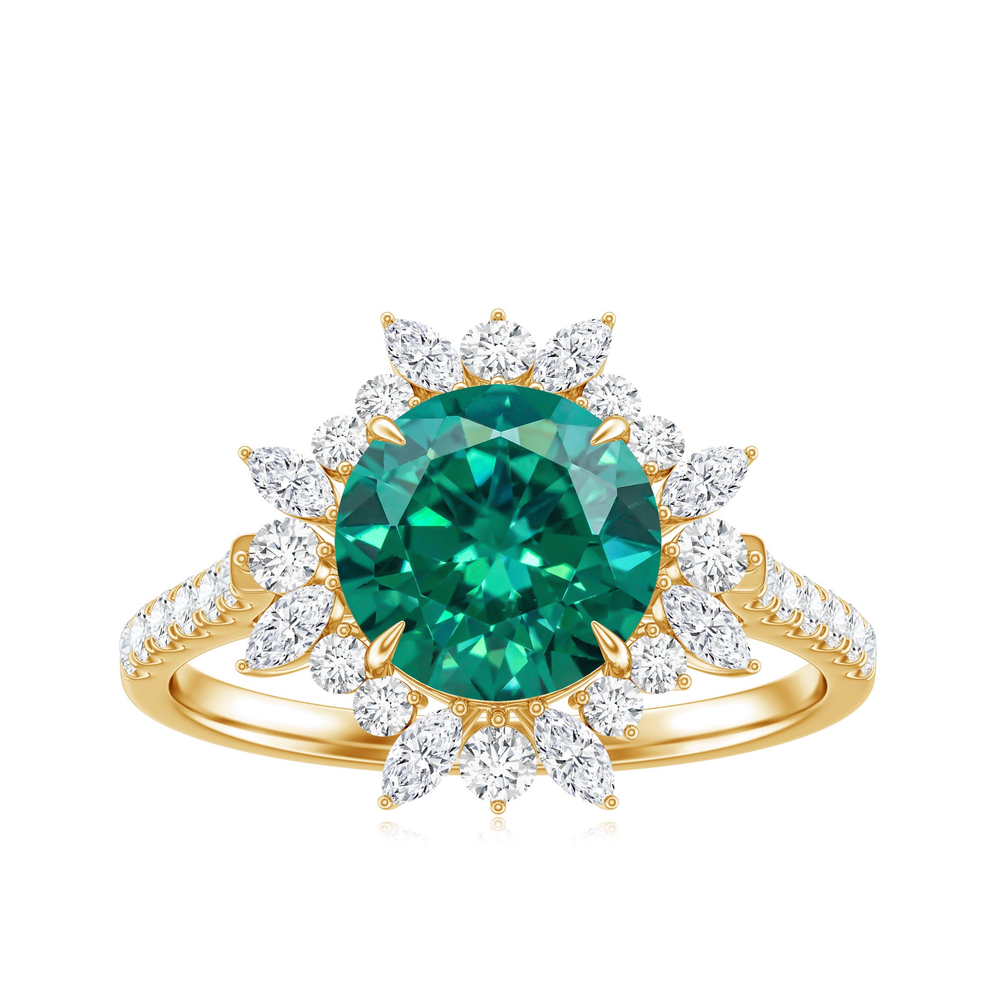 Certified 8 mm Lab Grown Emerald Cocktail Ring with Halo AAAA - Rosec Jewels