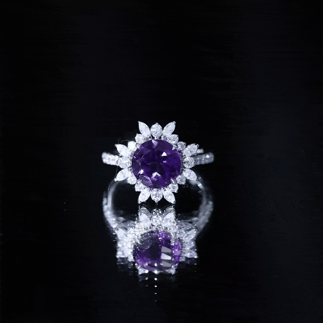Natural 2 Carat Amethyst Statement Engagement Ring with Moissanite Halo AAA - Rosec Jewels
