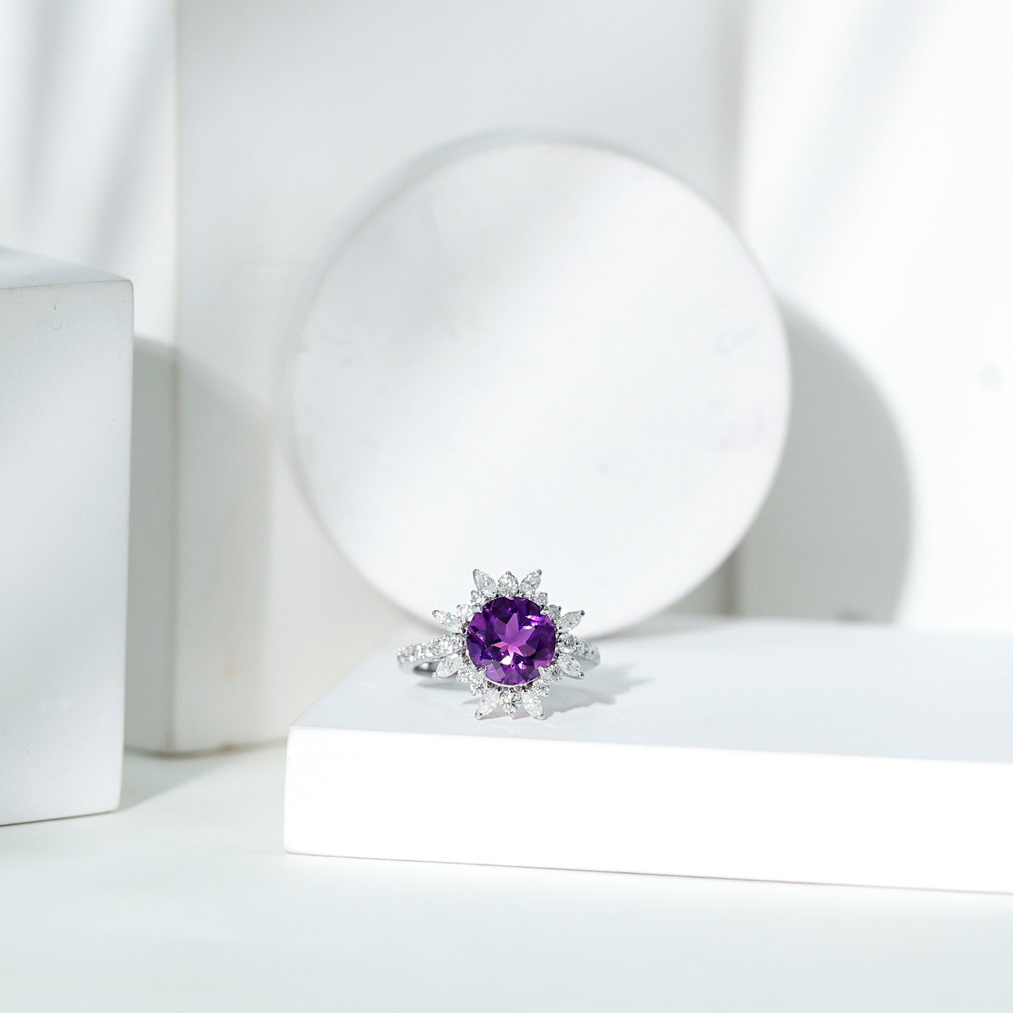 Natural 2 Carat Amethyst Statement Engagement Ring with Moissanite Halo AAA - Rosec Jewels
