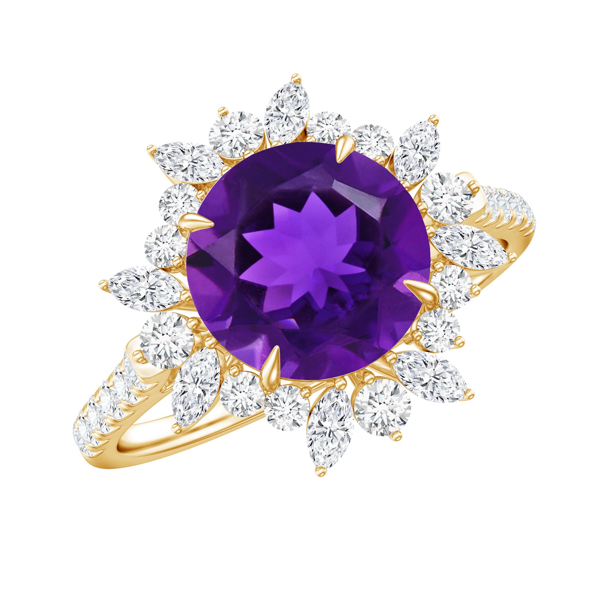 Natural 2 Carat Amethyst Statement Engagement Ring with Moissanite Halo AAA - Rosec Jewels