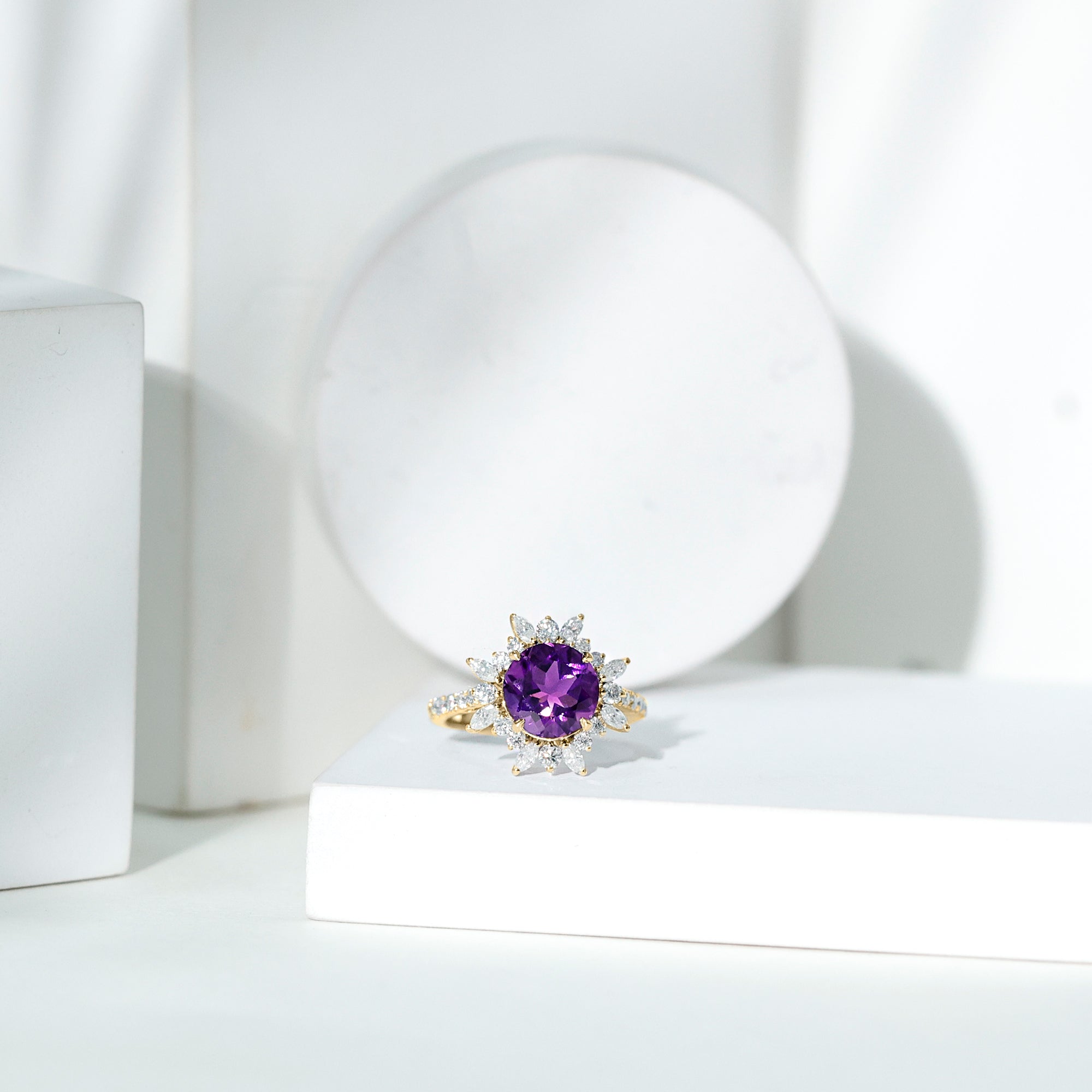 Natural 2 Carat Amethyst Statement Engagement Ring with Moissanite Halo AAA - Rosec Jewels