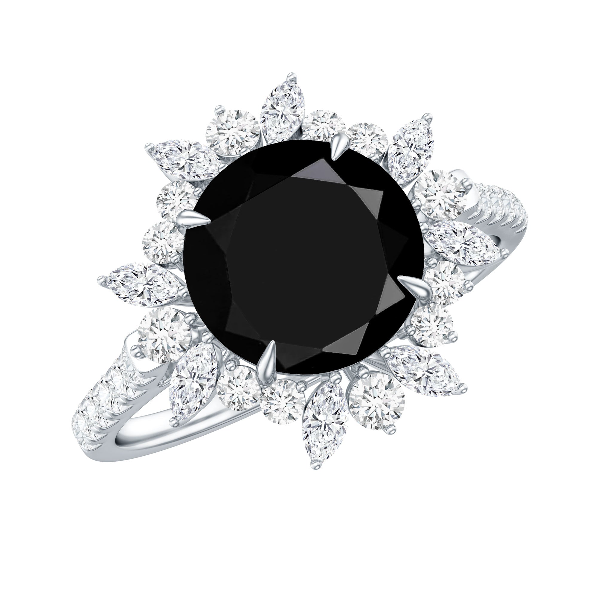 Real Black Spinel Engagement Ring with Moissanite Halo AAA - Rosec Jewels