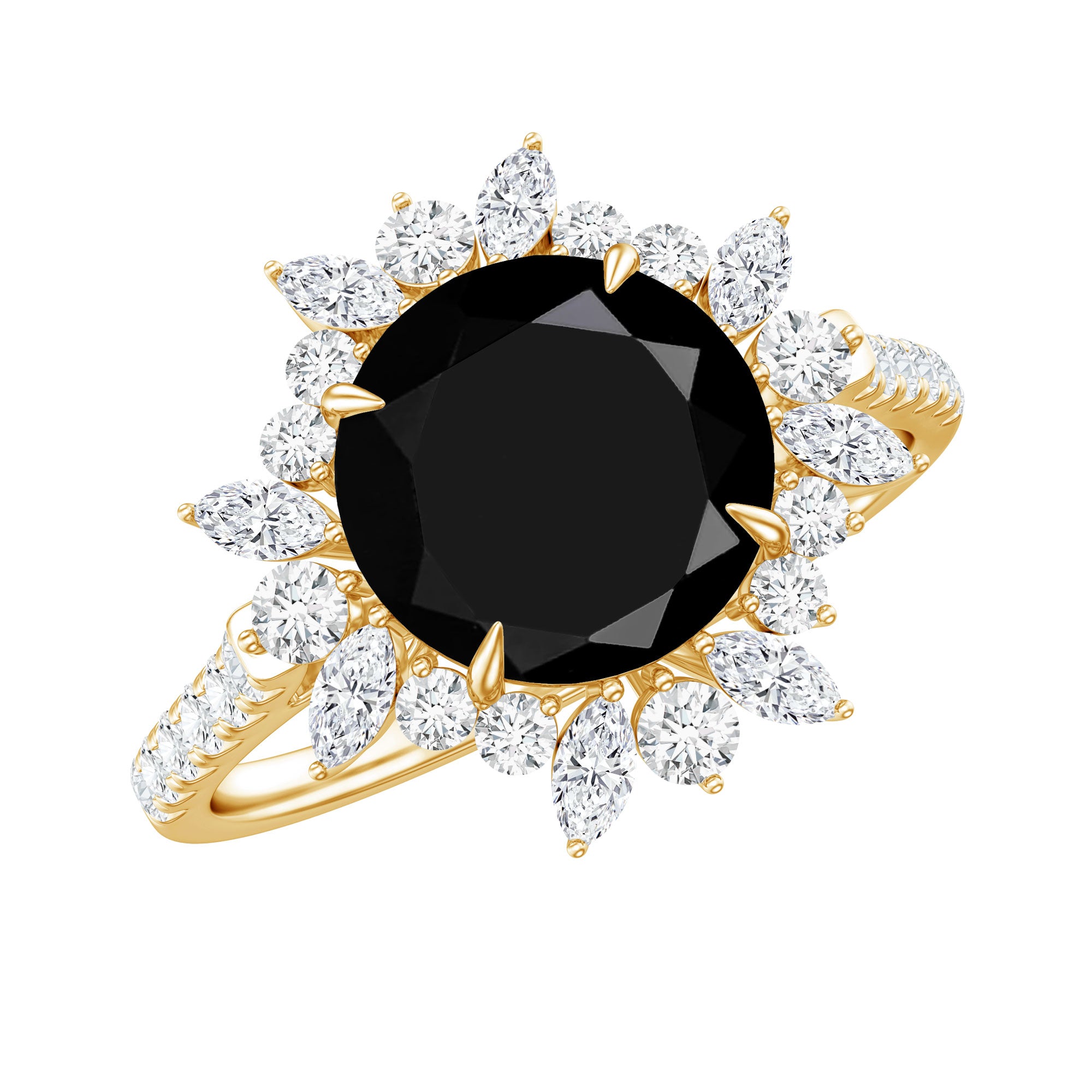 Certified Black Onyx and Moissanite Statement Engagement Ring AAA - Rosec Jewels