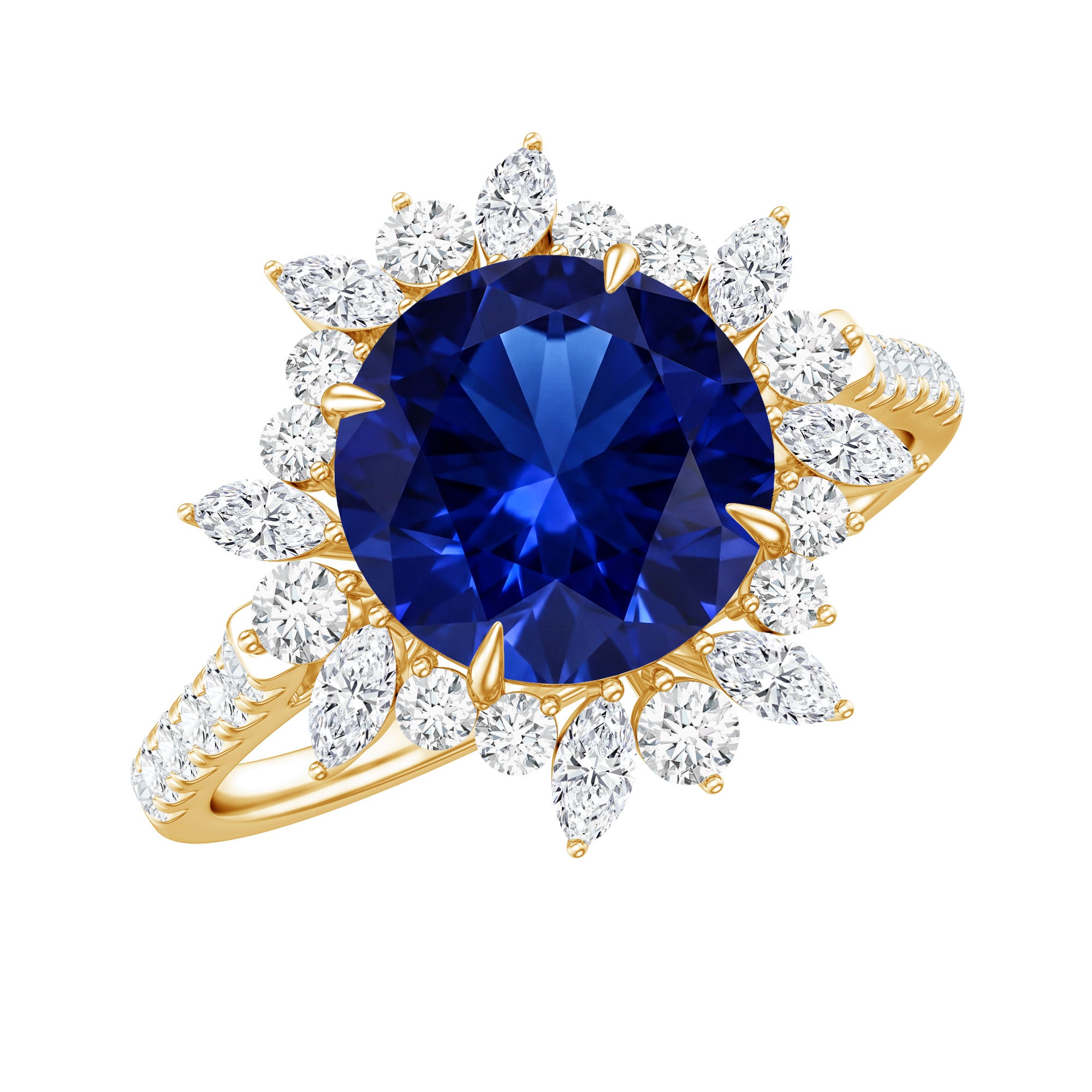 Certified 2.7 Carat Lab Grown Blue Sapphire Engagement Ring with Diamond Halo AAAA - Rosec Jewels