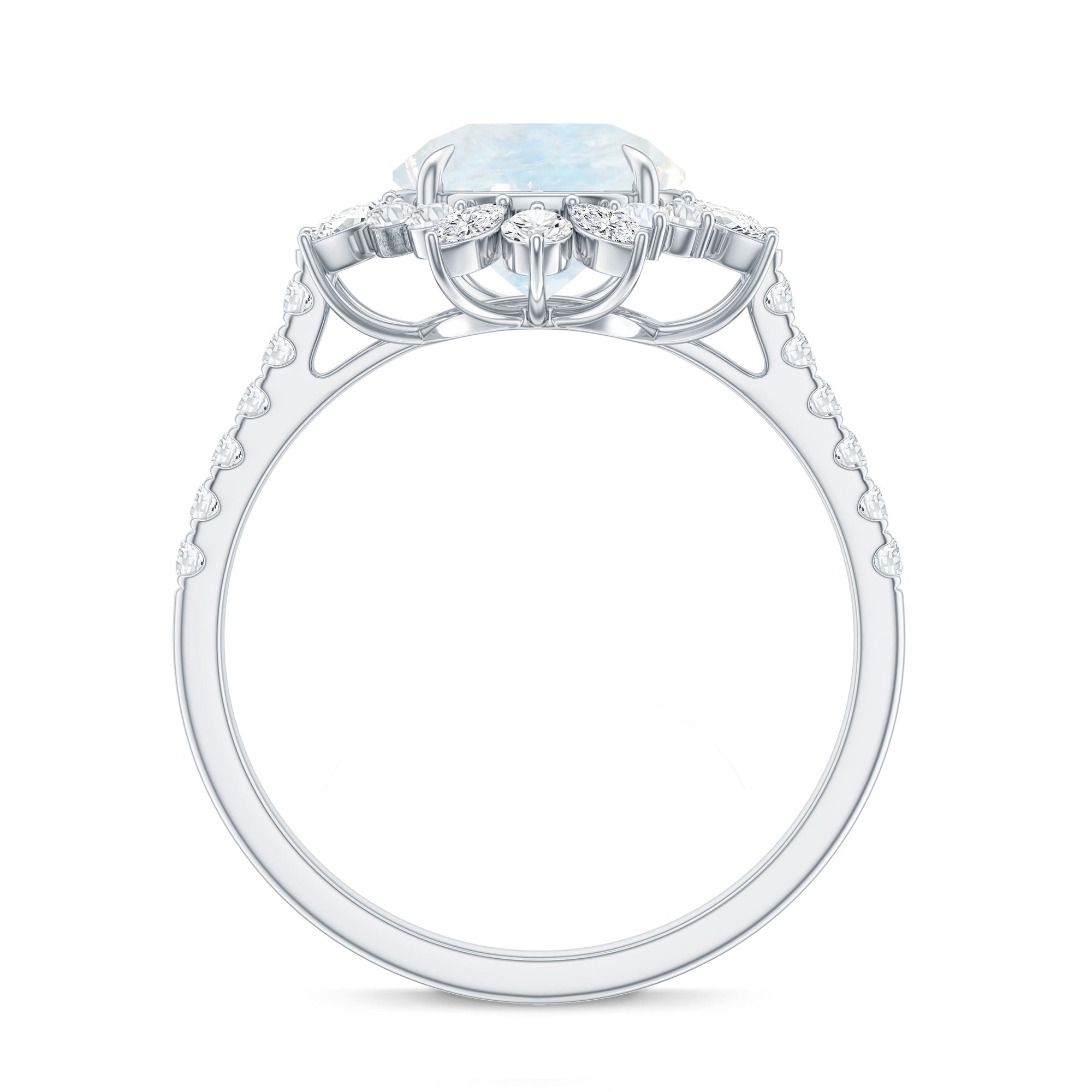 Round Moonstone Statement Ring with Moissanite Floral Halo AAA - Rosec Jewels
