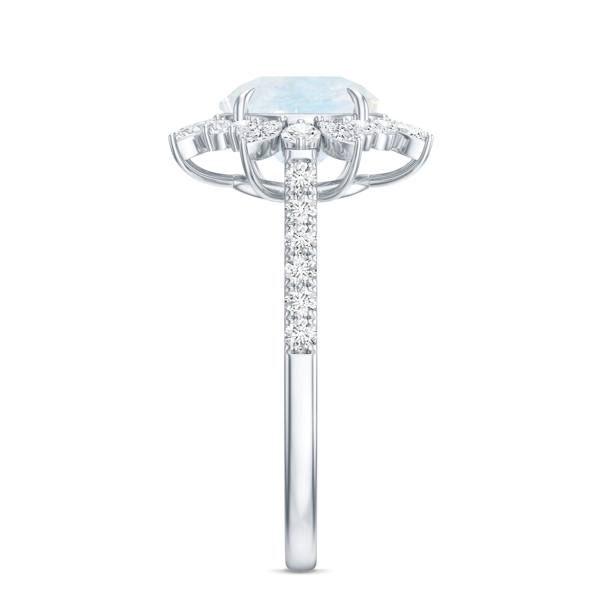 Round Moonstone Statement Ring with Moissanite Floral Halo AAA - Rosec Jewels