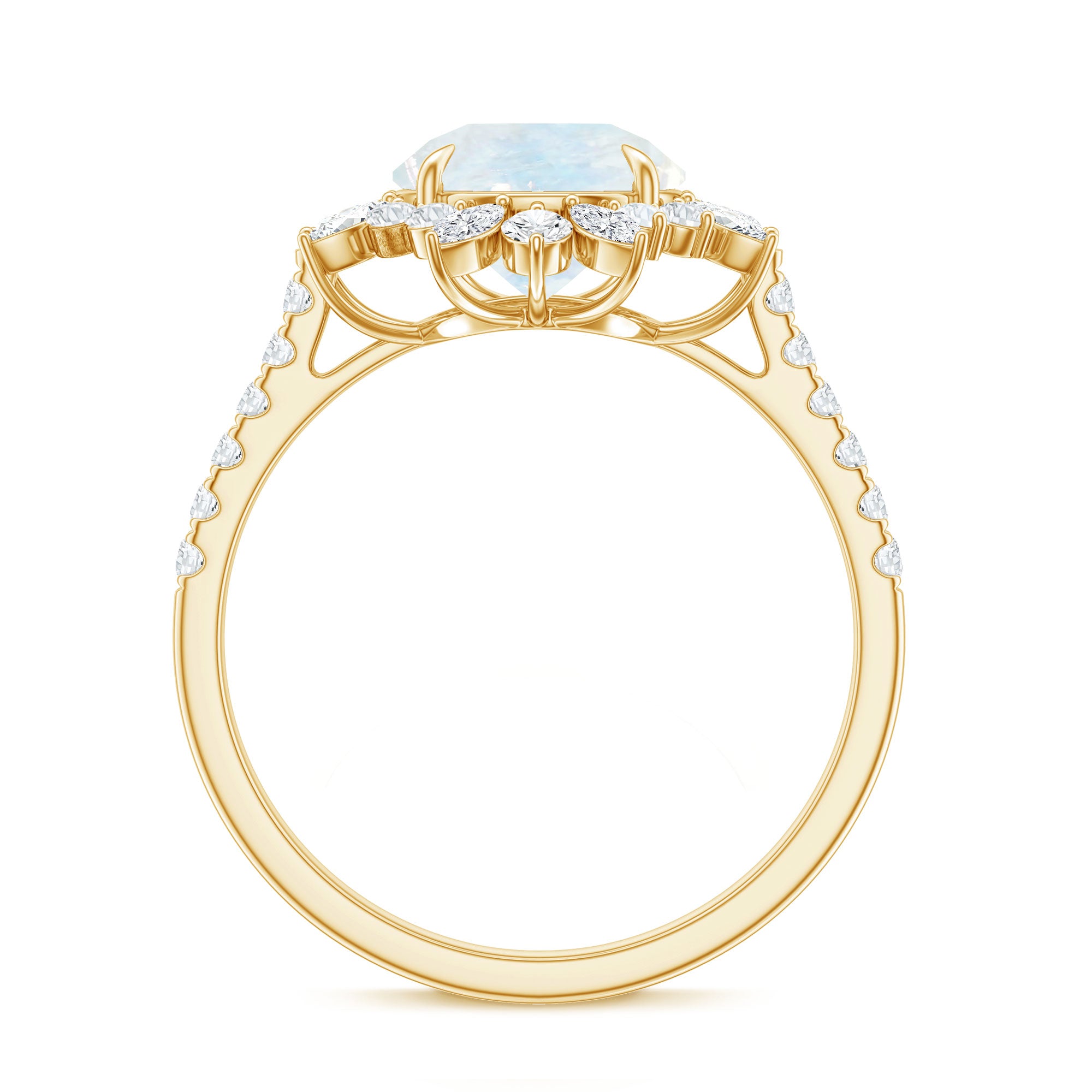 Round Moonstone Statement Ring with Moissanite Floral Halo AAA - Rosec Jewels