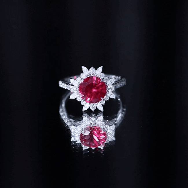 Lab Created Ruby and Diamond Halo Engagement Ring AAAA - Rosec Jewels