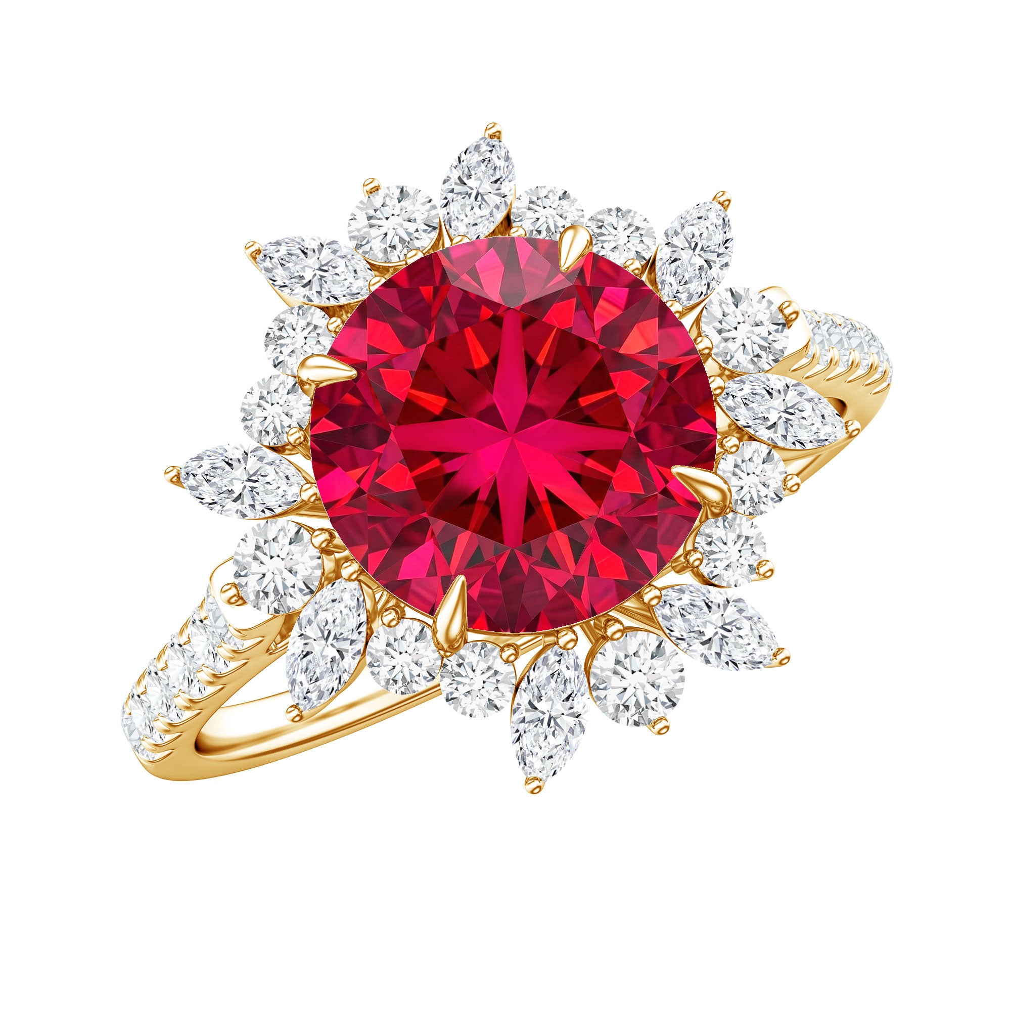 Lab Created Ruby and Diamond Halo Engagement Ring AAAA - Rosec Jewels