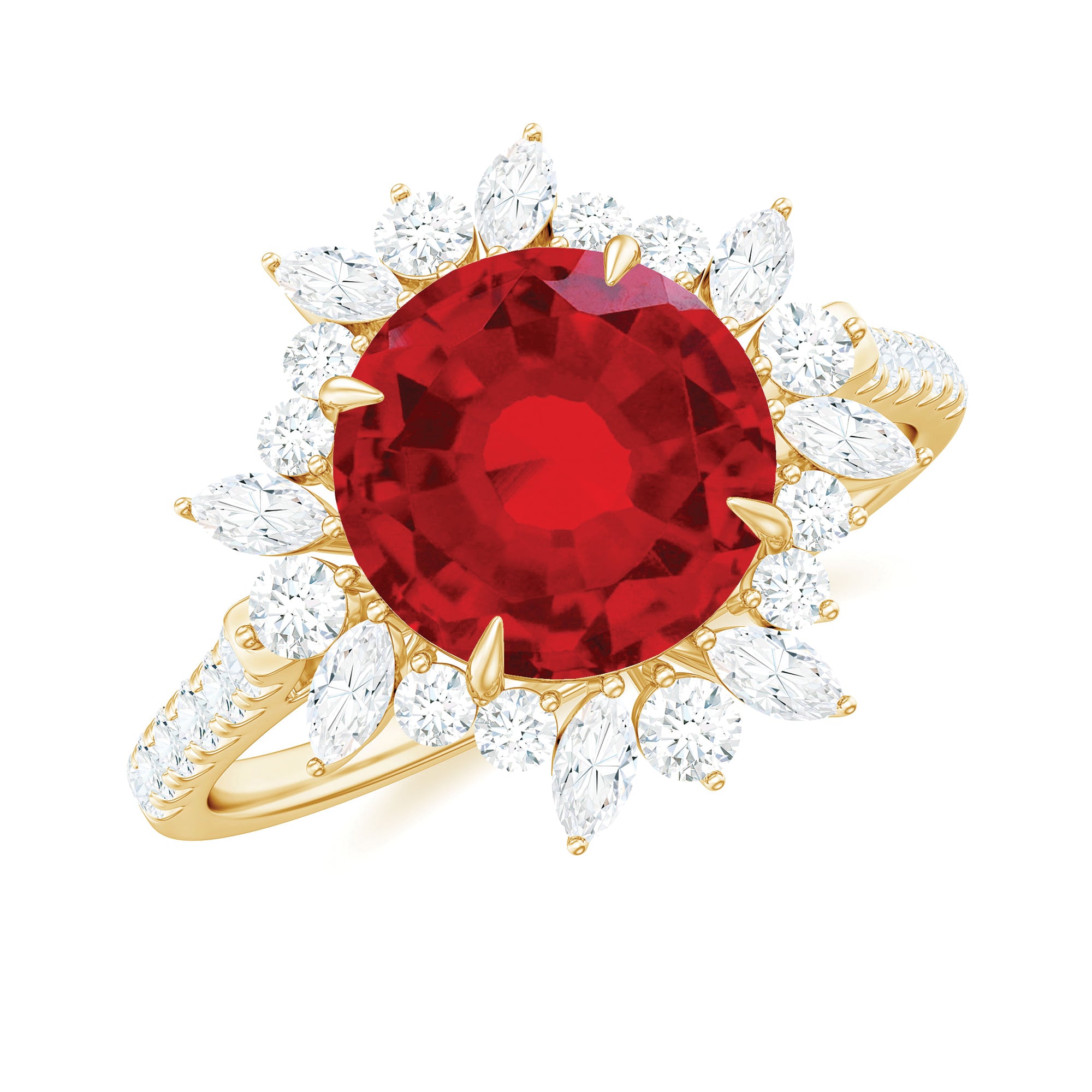 Rosec Jewels-Certified 8mm Lab Grown Ruby Diamond Engagement Ring with Halo