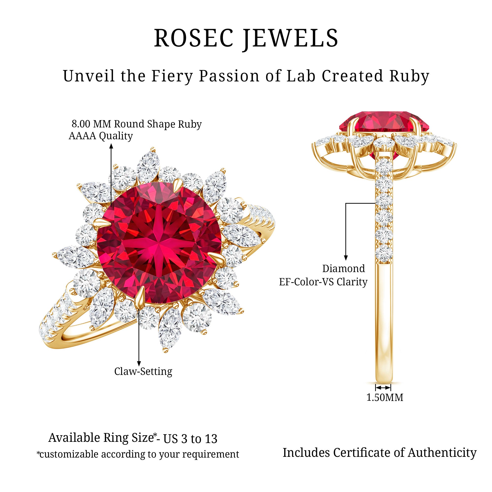 Lab Created Ruby and Diamond Halo Engagement Ring AAAA - Rosec Jewels